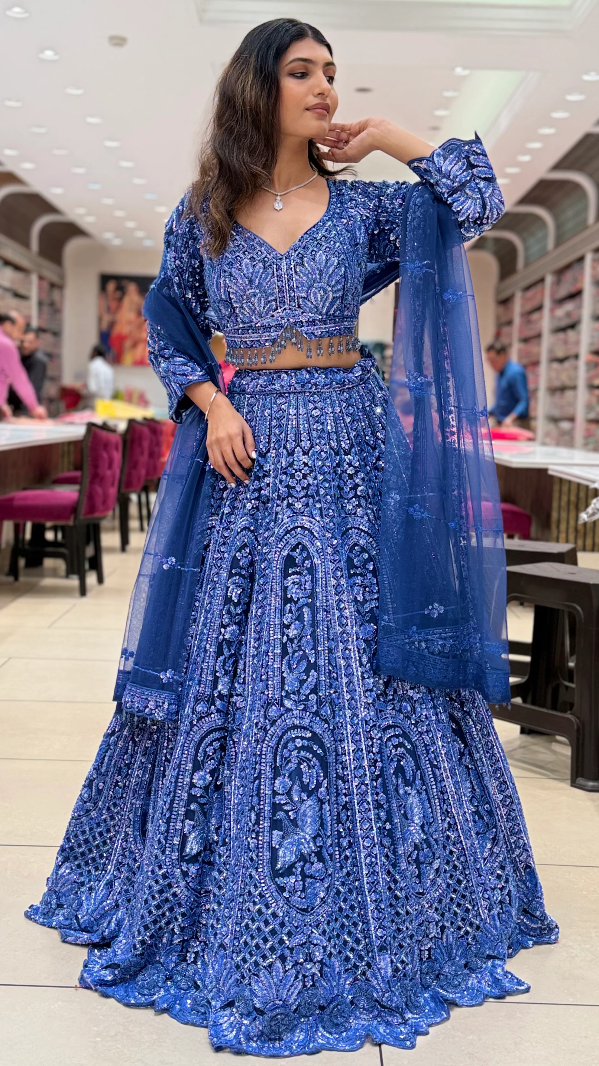 Royal Blue Embroidered Lehenga Set with Dupatta - Image 7