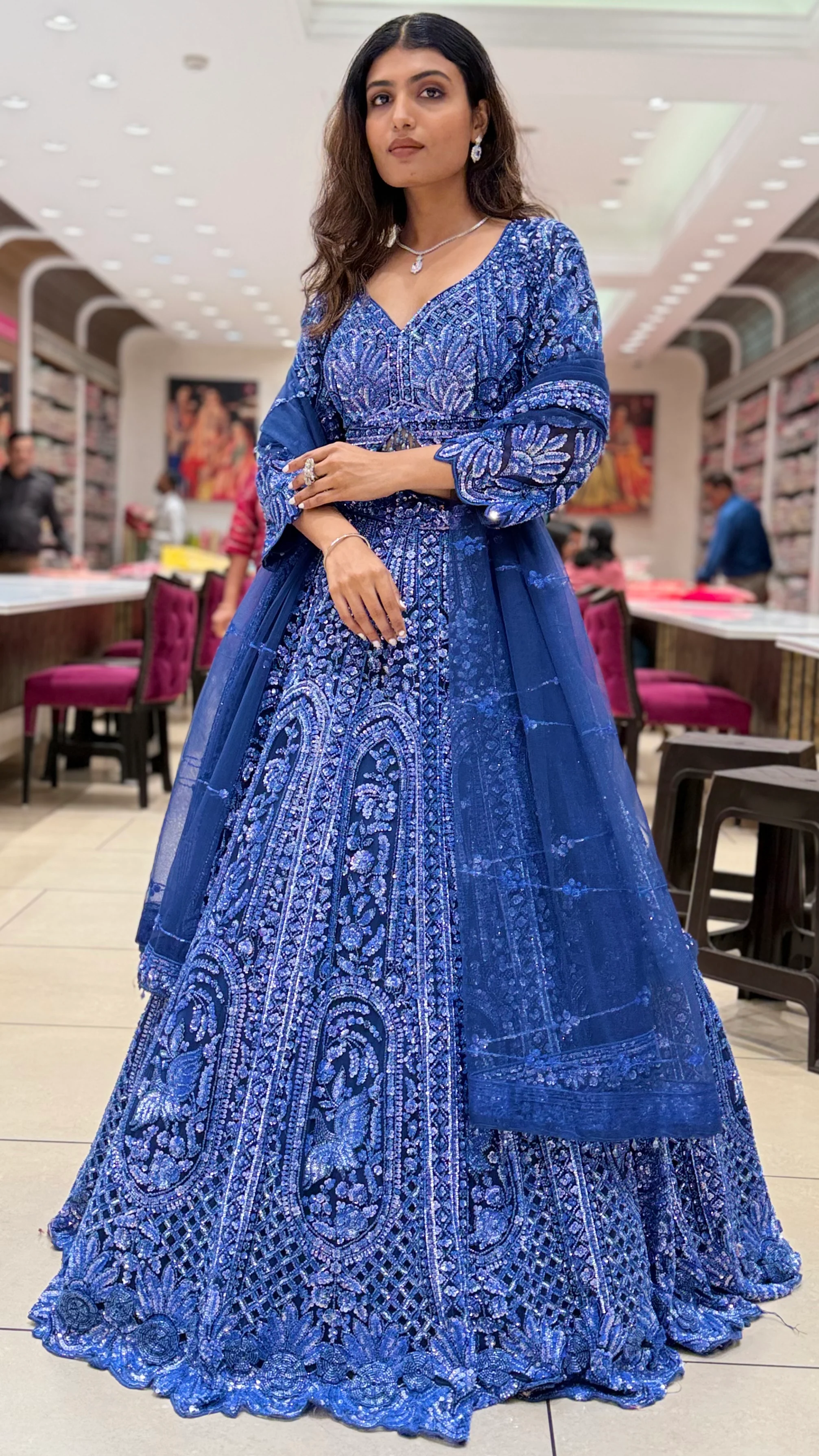 Royal Blue Embroidered Lehenga Set with Dupatta - Image 8