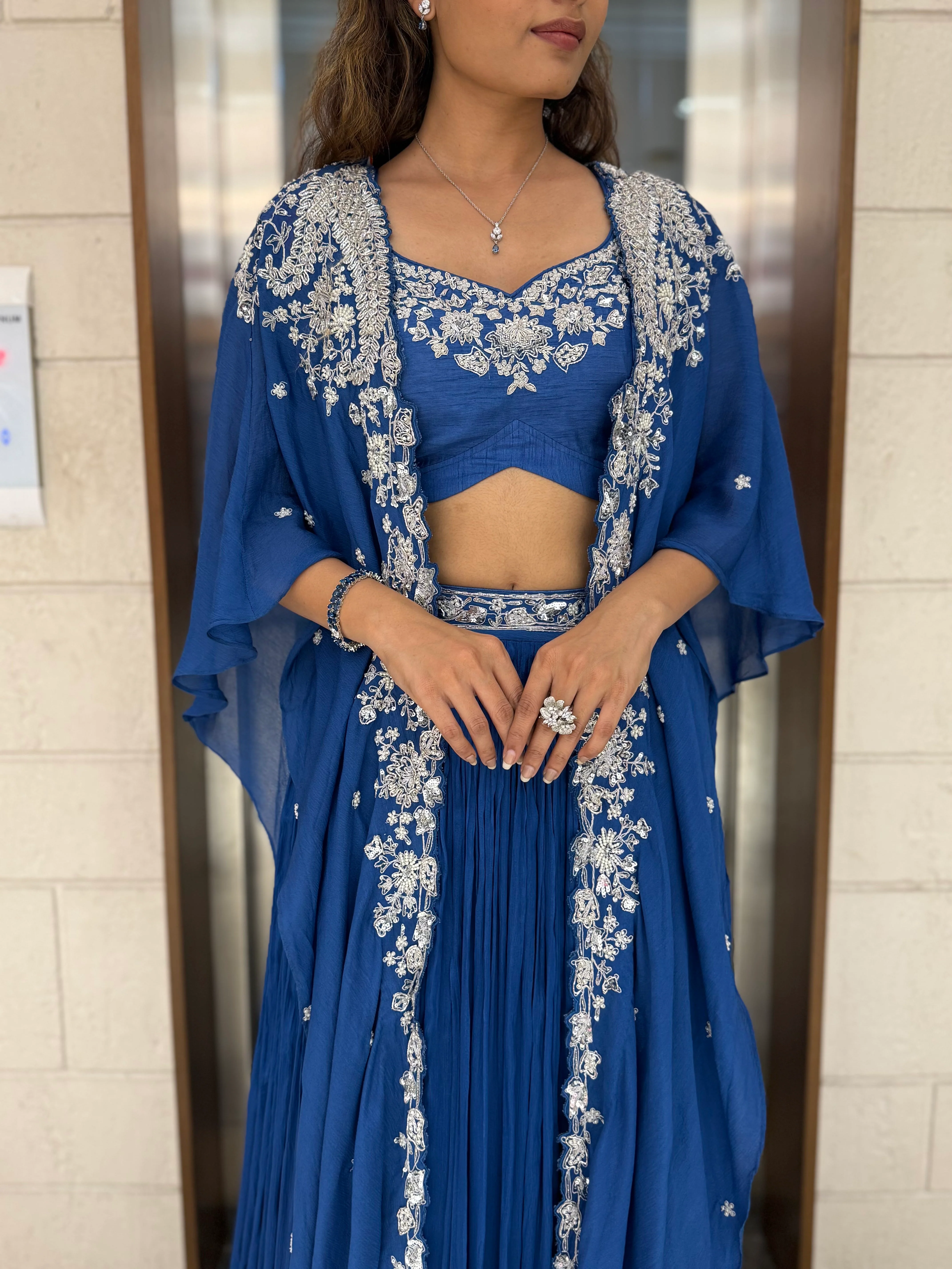 Royal Blue Indo-Western Cape Set – Sapphire Elegance Edition - Image 2