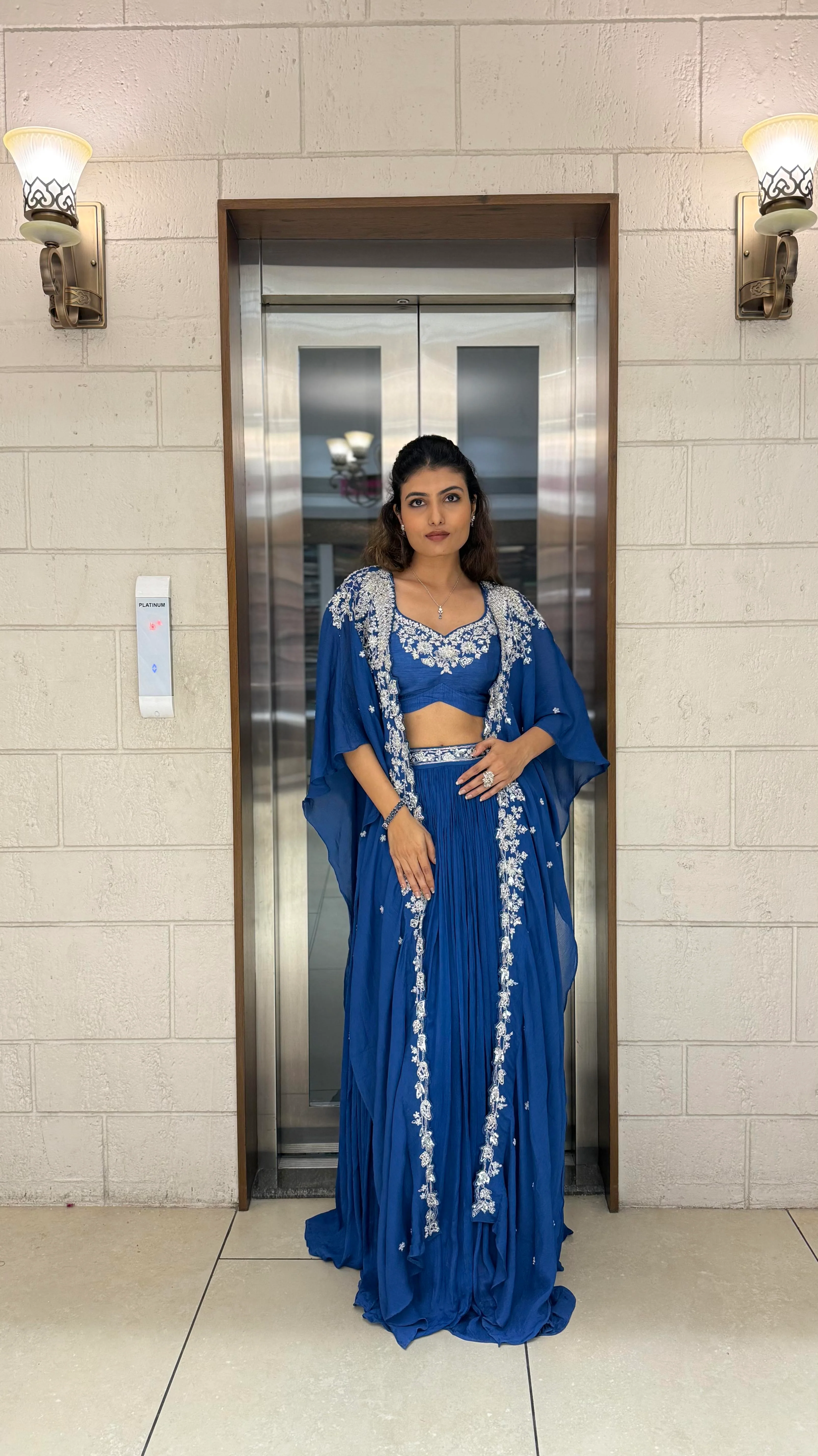 Royal Blue Indo-Western Cape Set – Sapphire Elegance Edition - Image 3
