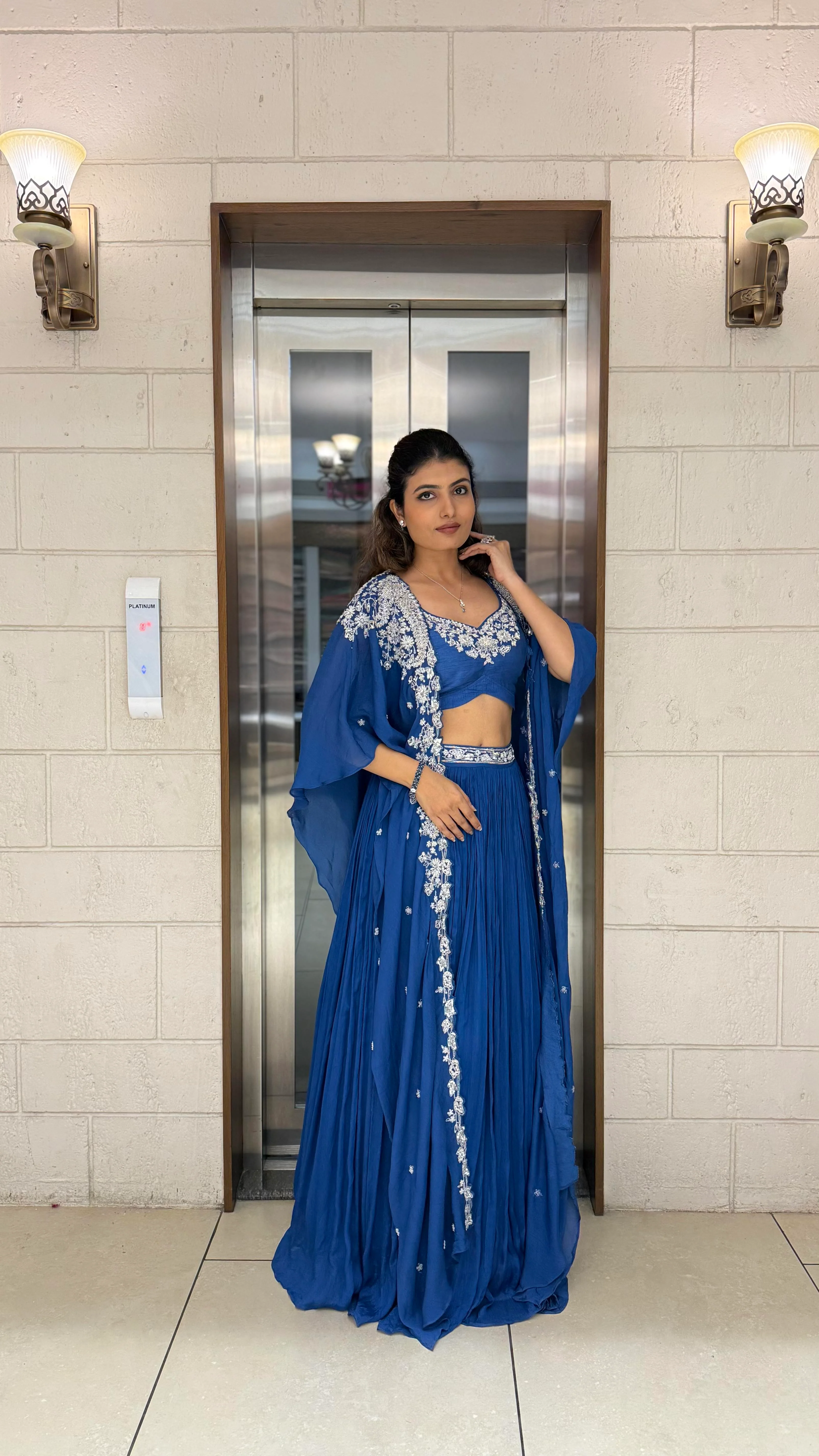 Royal Blue Indo-Western Cape Set – Sapphire Elegance Edition - Image 4
