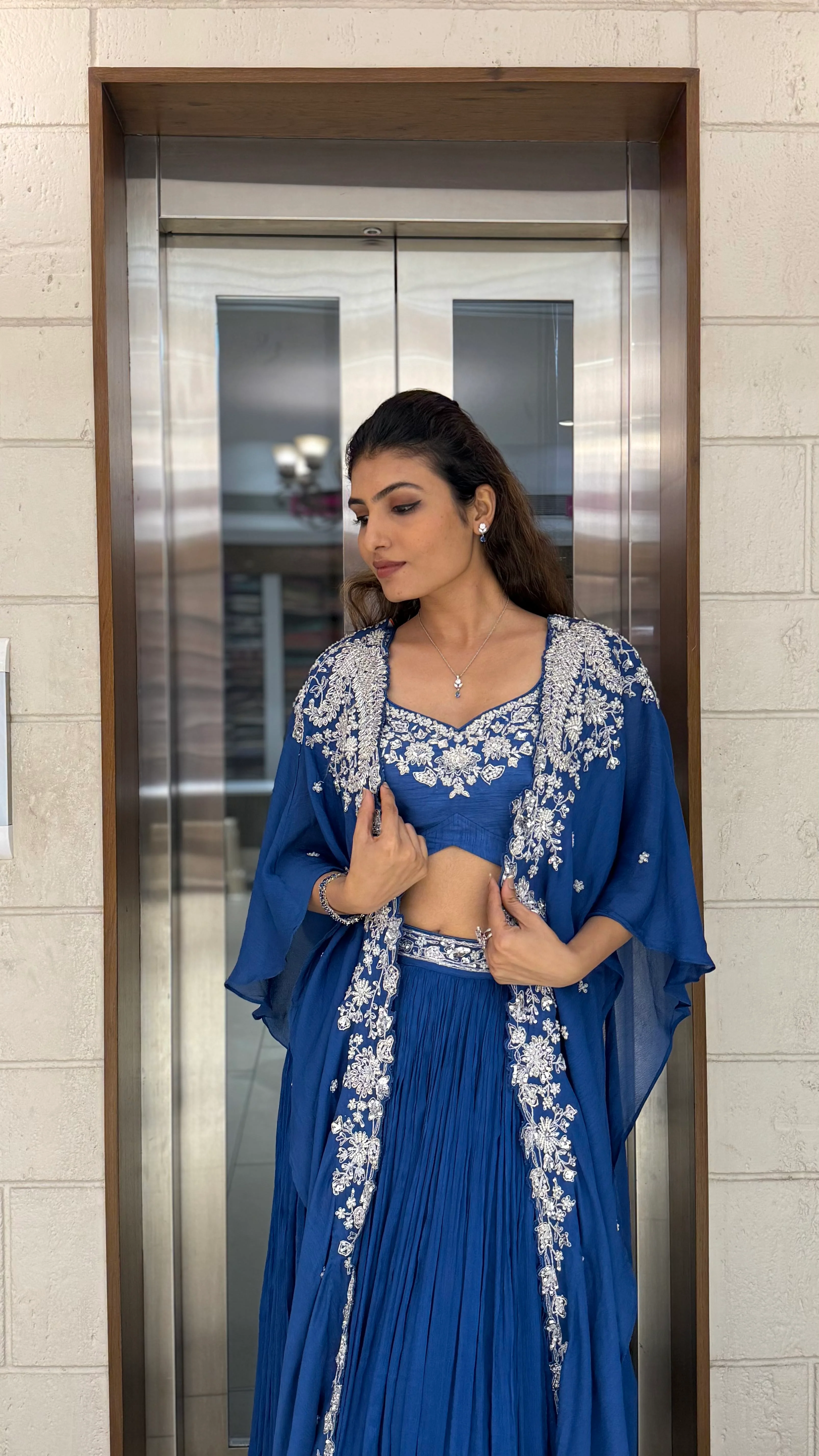 Royal Blue Indo-Western Cape Set – Sapphire Elegance Edition - Image 5