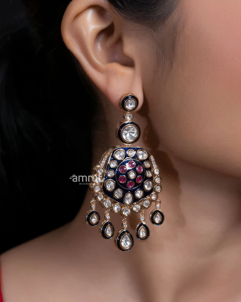 Royal Blue Kundan Choker with Ruby Accents and Teardrop White Crystals - Image 2