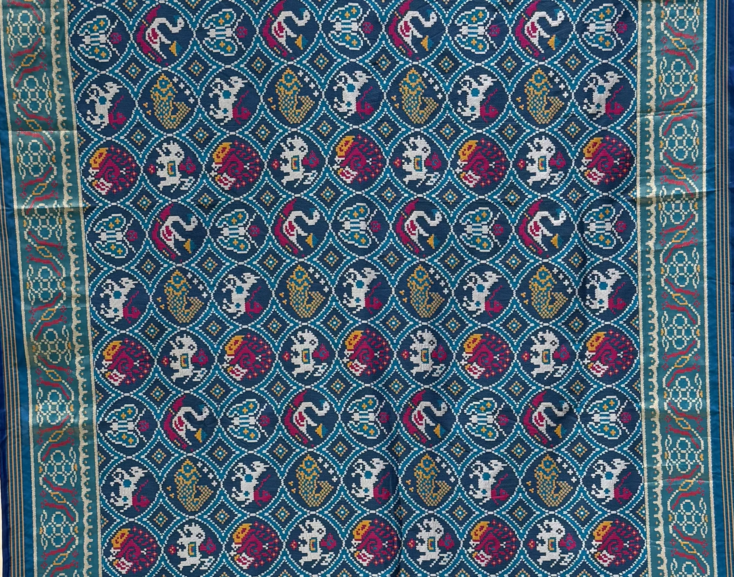 Royal Blue Kunjar Bhat Patola Saree – Chowkdi Layout Inspired Double Ikat Weaving - Image 5