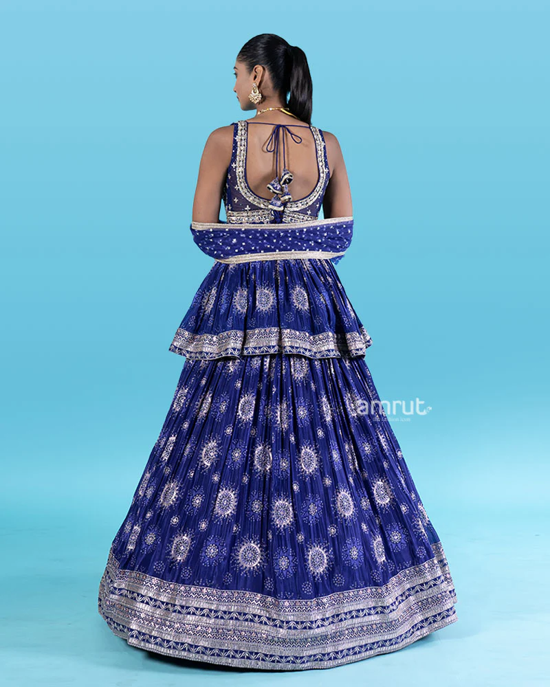 Royal Blue Sequins Embroidery Embellished Lehenga Choli - Image 5