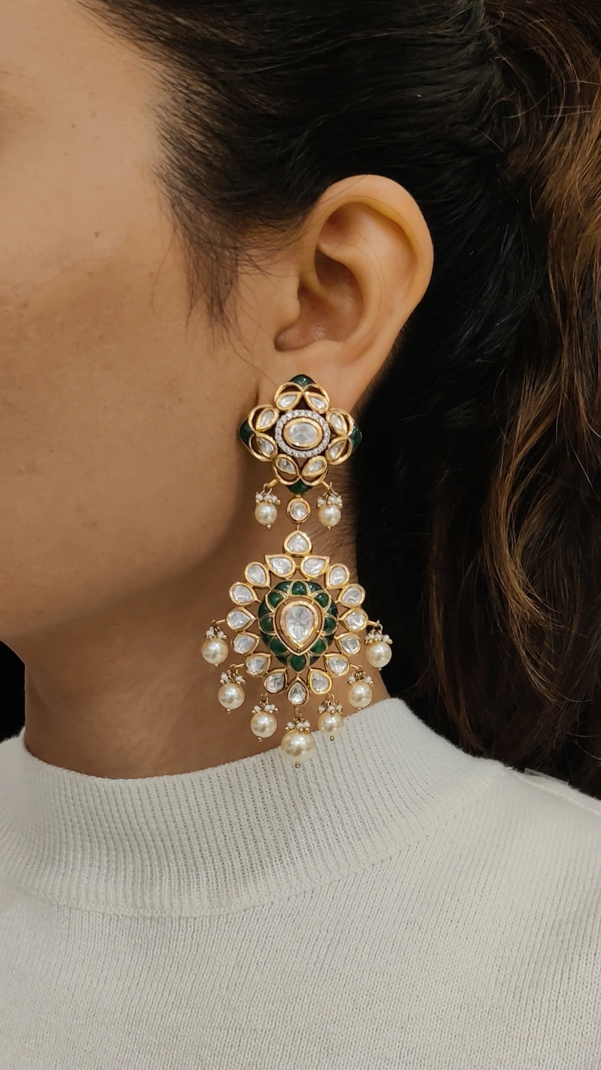 Royal Green Meenakari Kundan Bridal Necklace Set with Earrings & Maang Tikka - Image 2