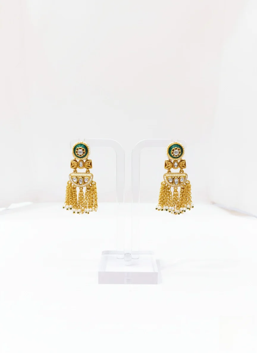 Royal Kundan Choker Necklace Set with Green & Red Stone Detailing - Image 3