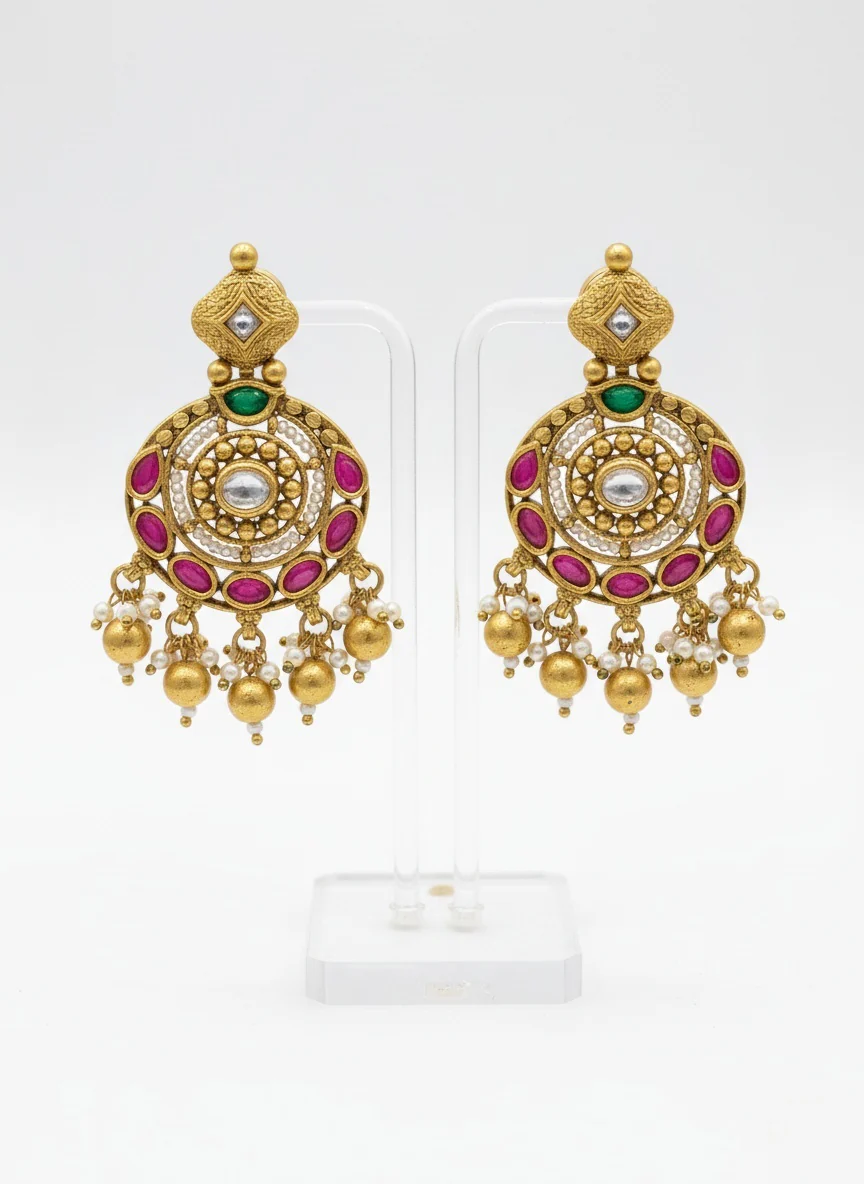 Royal Kundan Choker Necklace Set with Ruby & Emerald Stones - Image 2