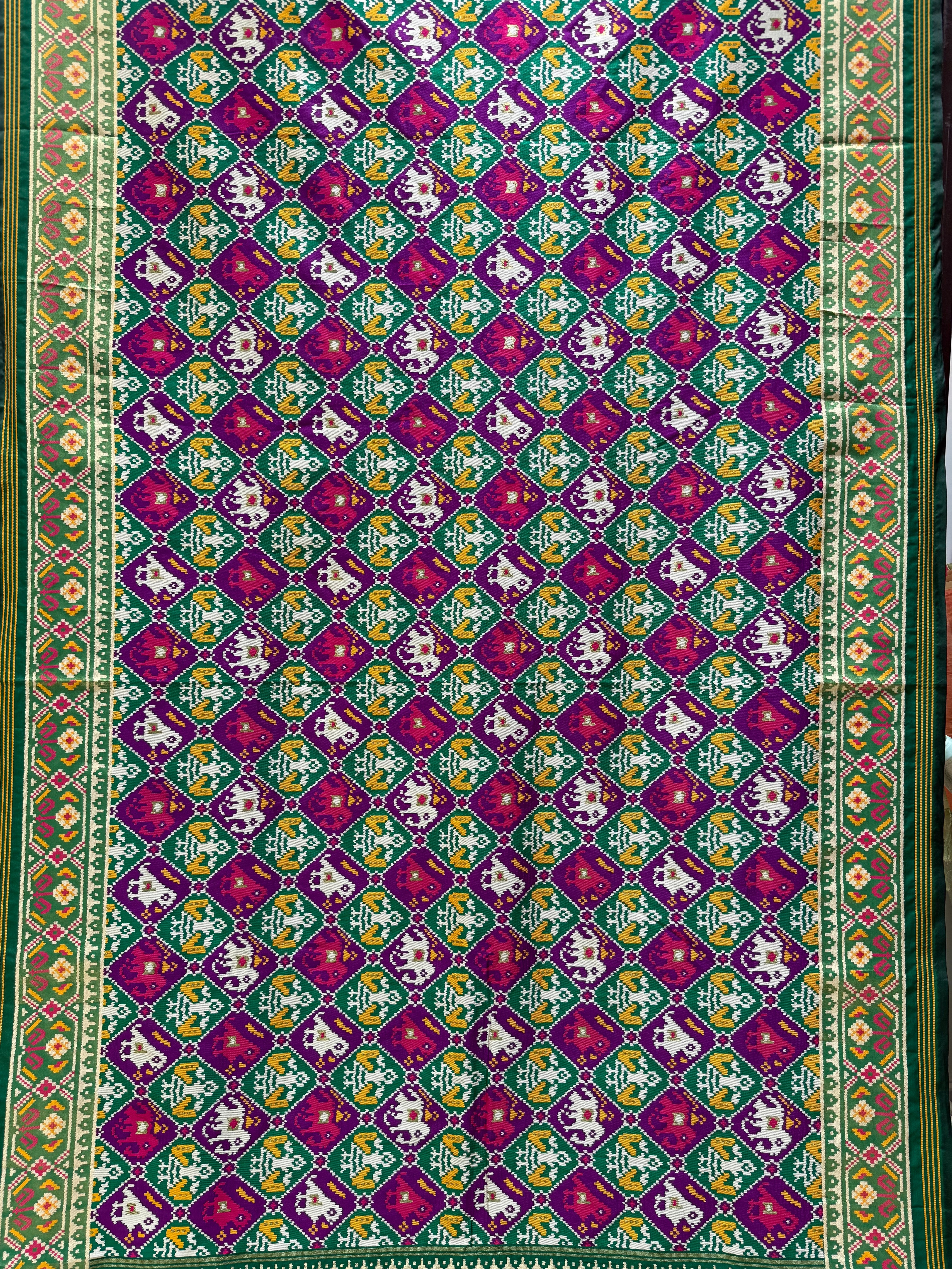 Royal Kunjar Phool Bhat Patola Inspired Saree with Traditional Floral & Elephant Motifs - Image 3