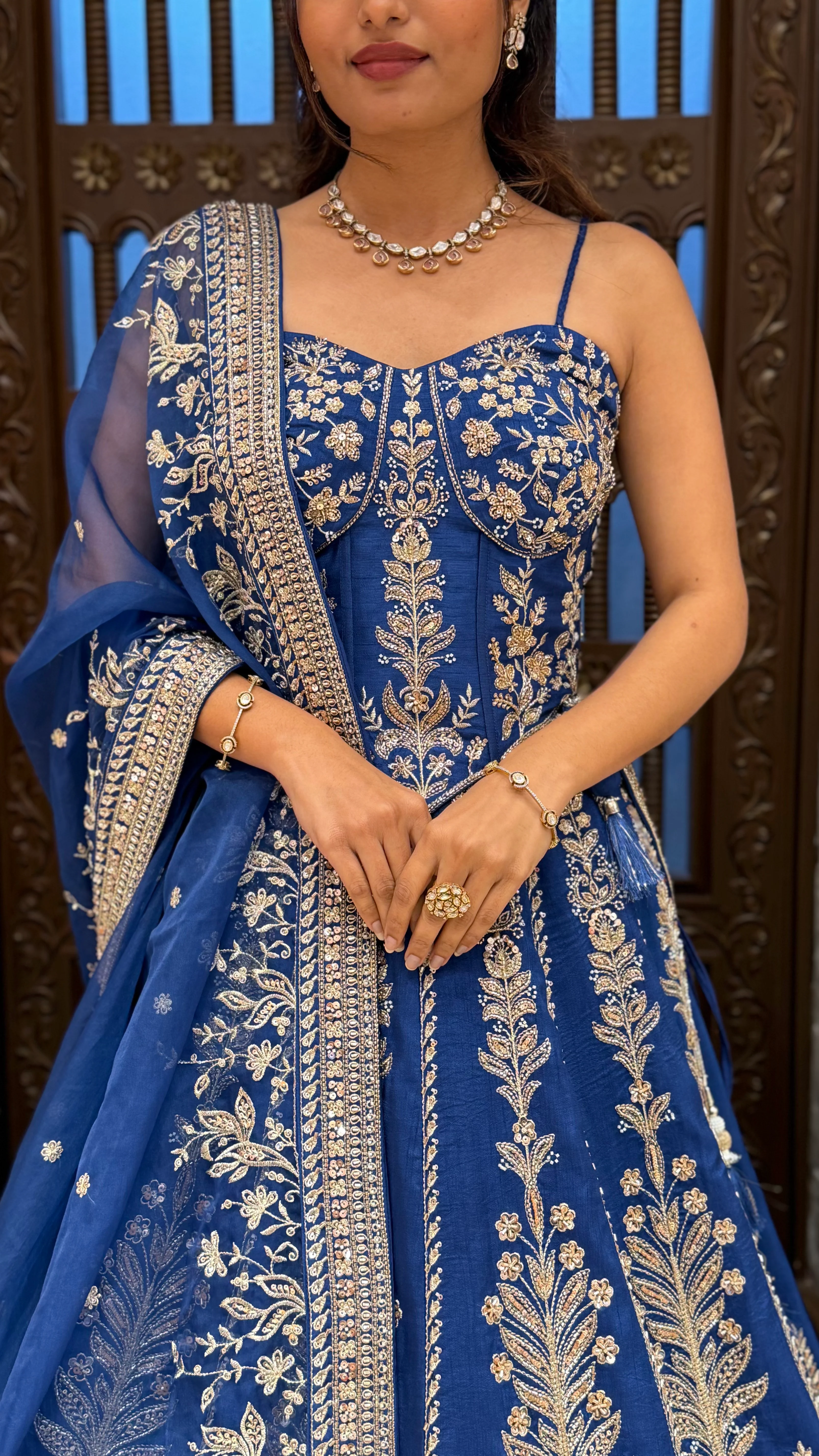 Royal Navy Blue Designer Lehenga Choli with Embroidered Dupatta - Image 2