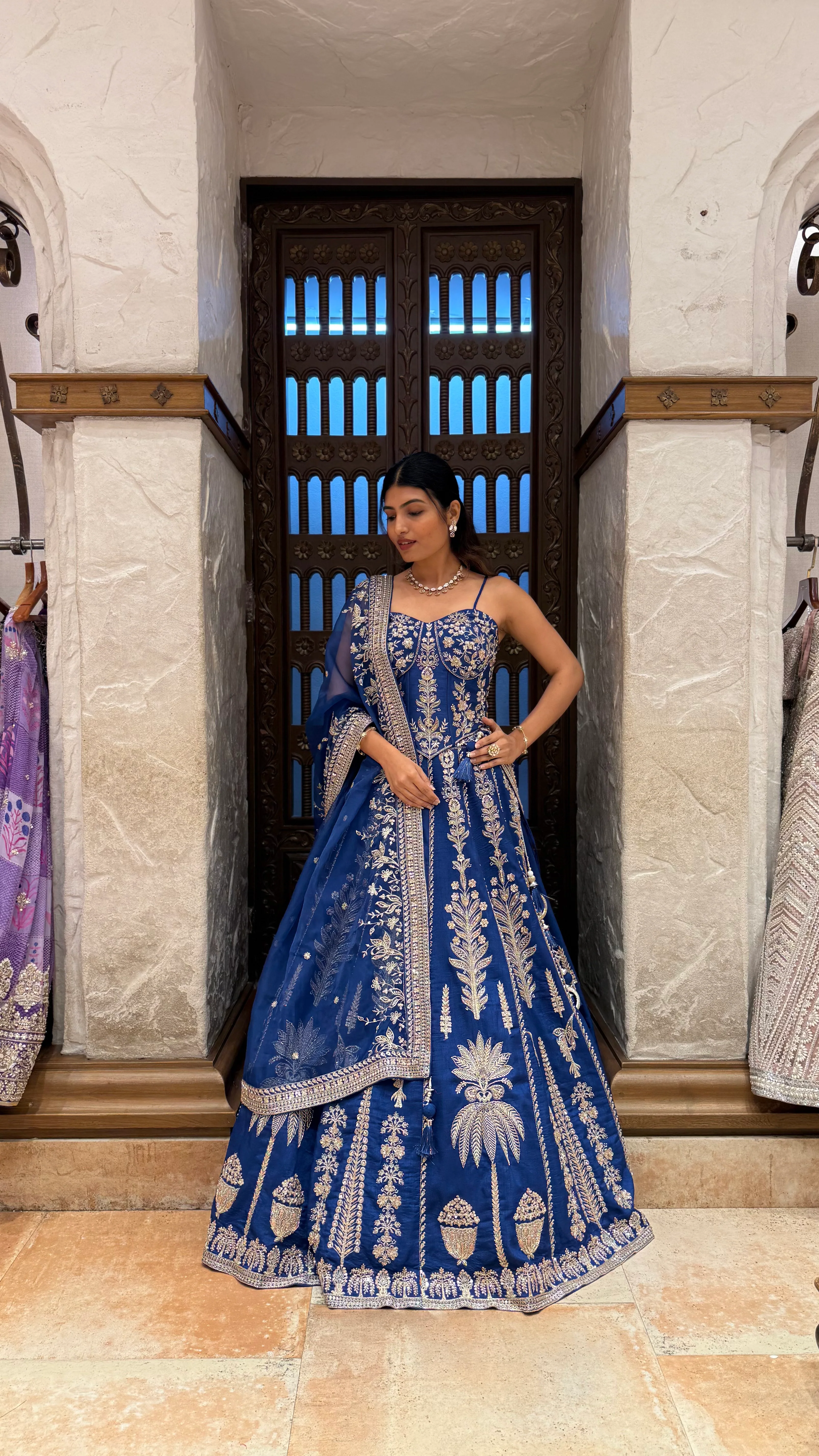 Royal Navy Blue Designer Lehenga Choli with Embroidered Dupatta - Image 3