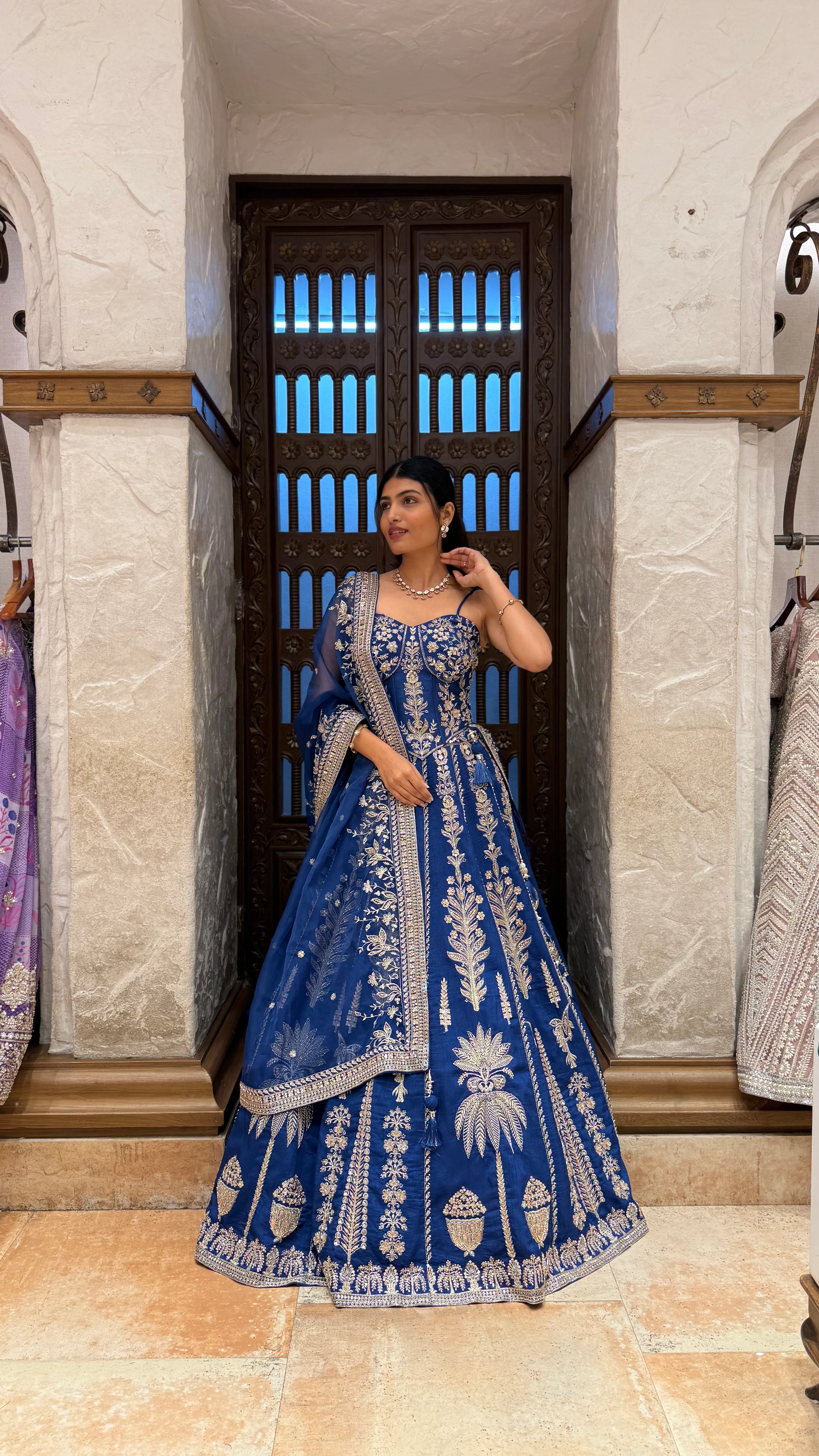 Royal Navy Blue Designer Lehenga Choli with Embroidered Dupatta - Image 4