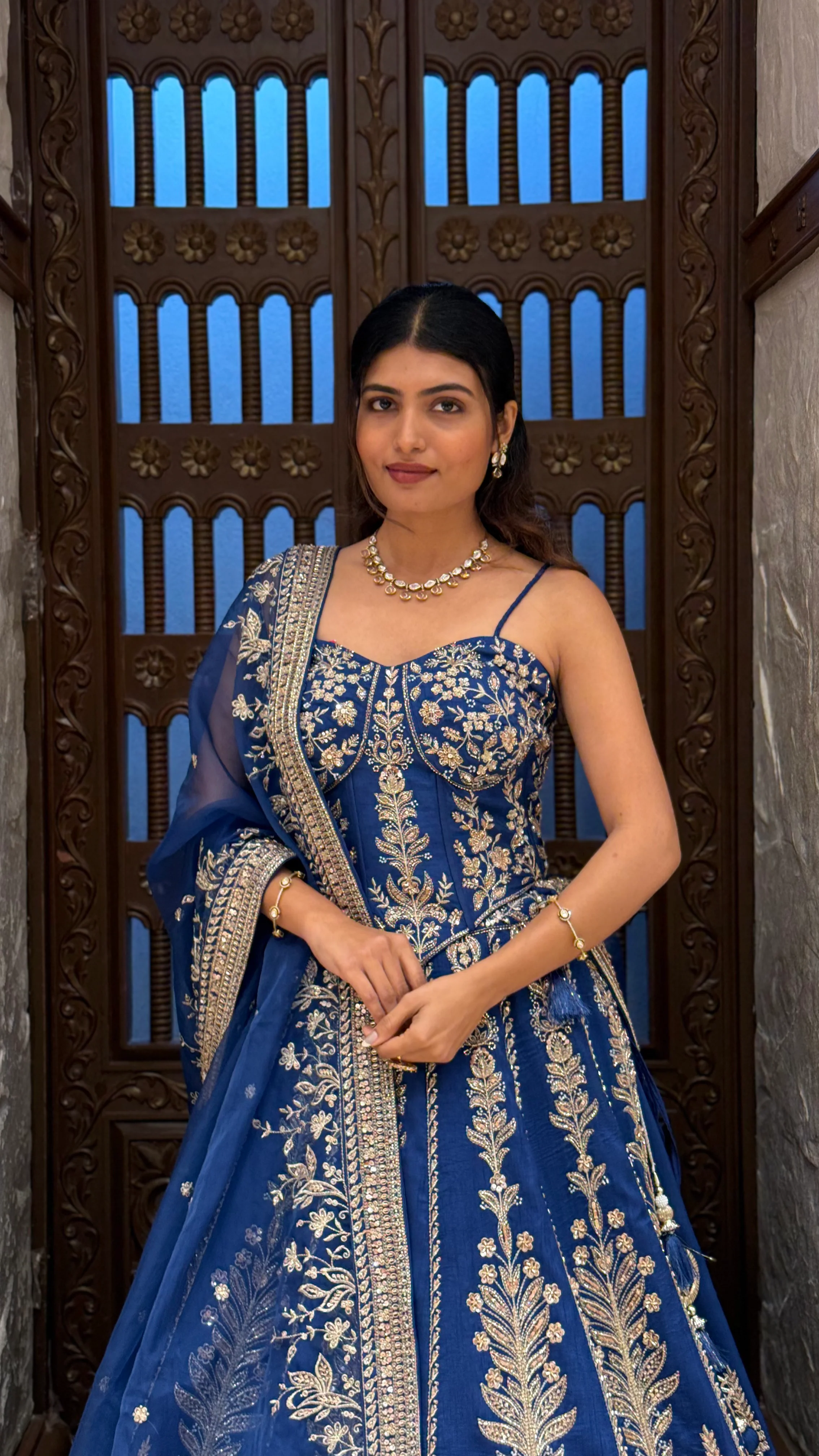Royal Navy Blue Designer Lehenga Choli with Embroidered Dupatta - Image 5