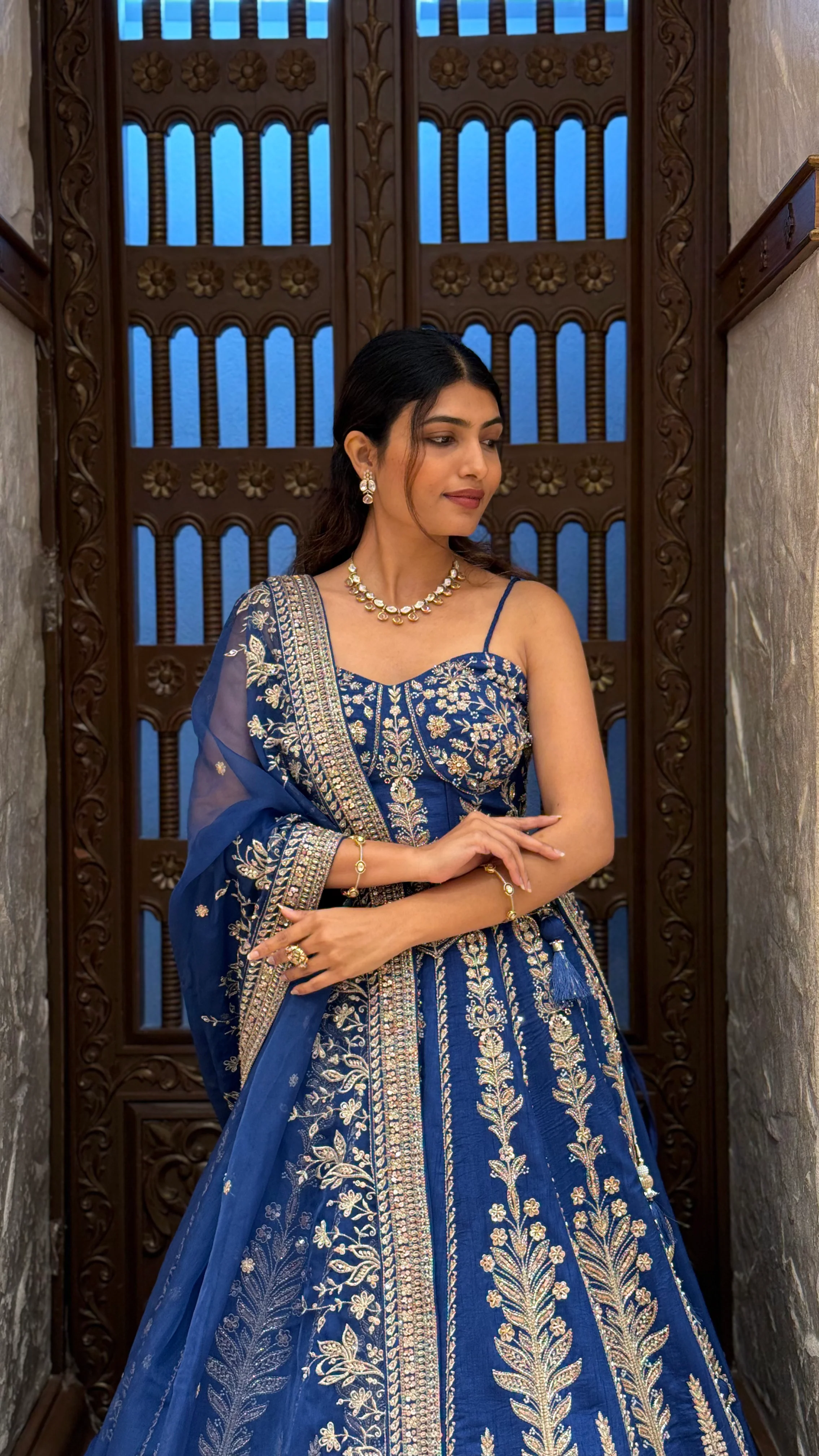 Royal Navy Blue Designer Lehenga Choli with Embroidered Dupatta - Image 6