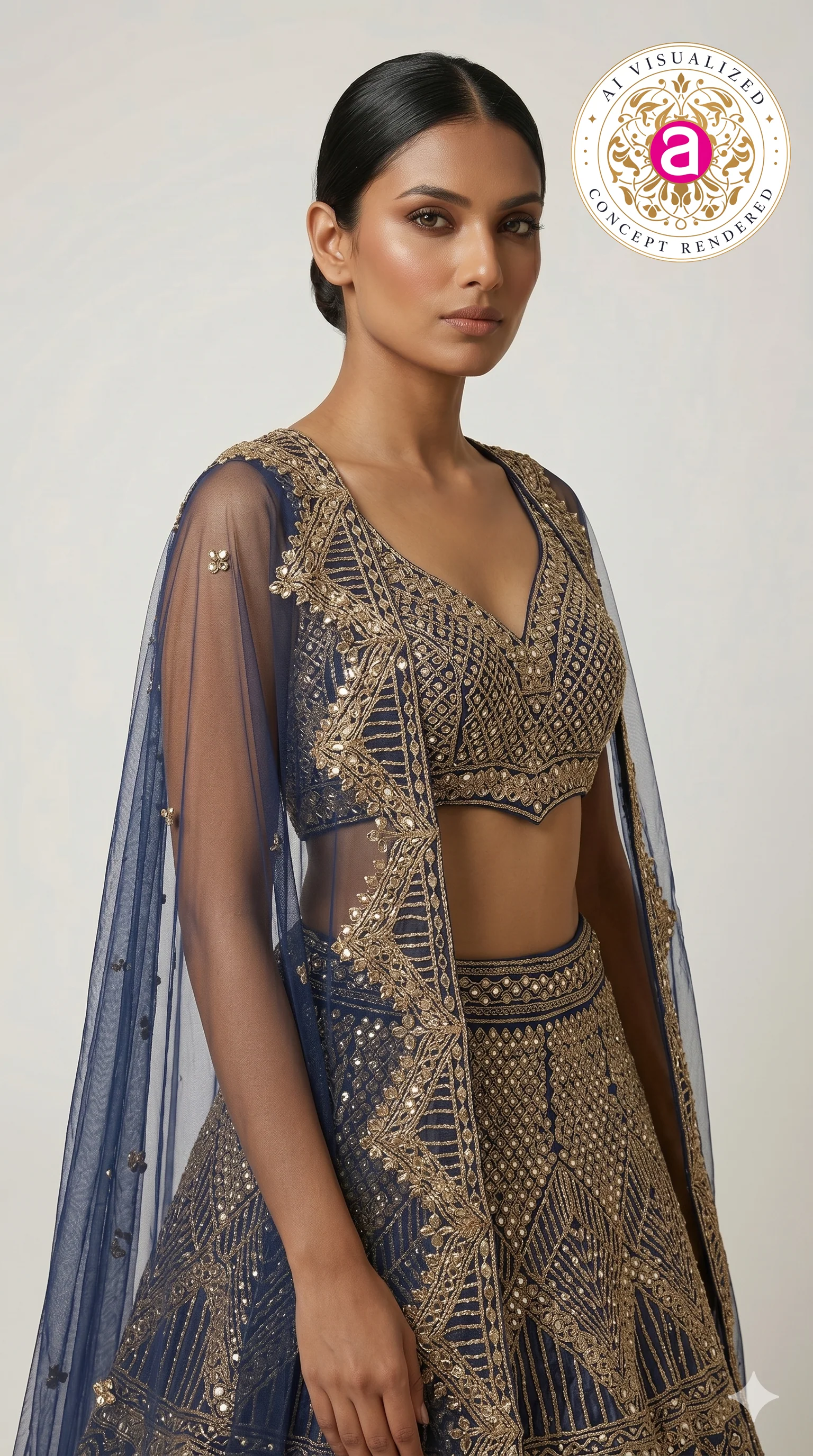 Royal Navy Blue Heavy Embroidered Designer Lehenga Choli with Net Dupatta - Image 2