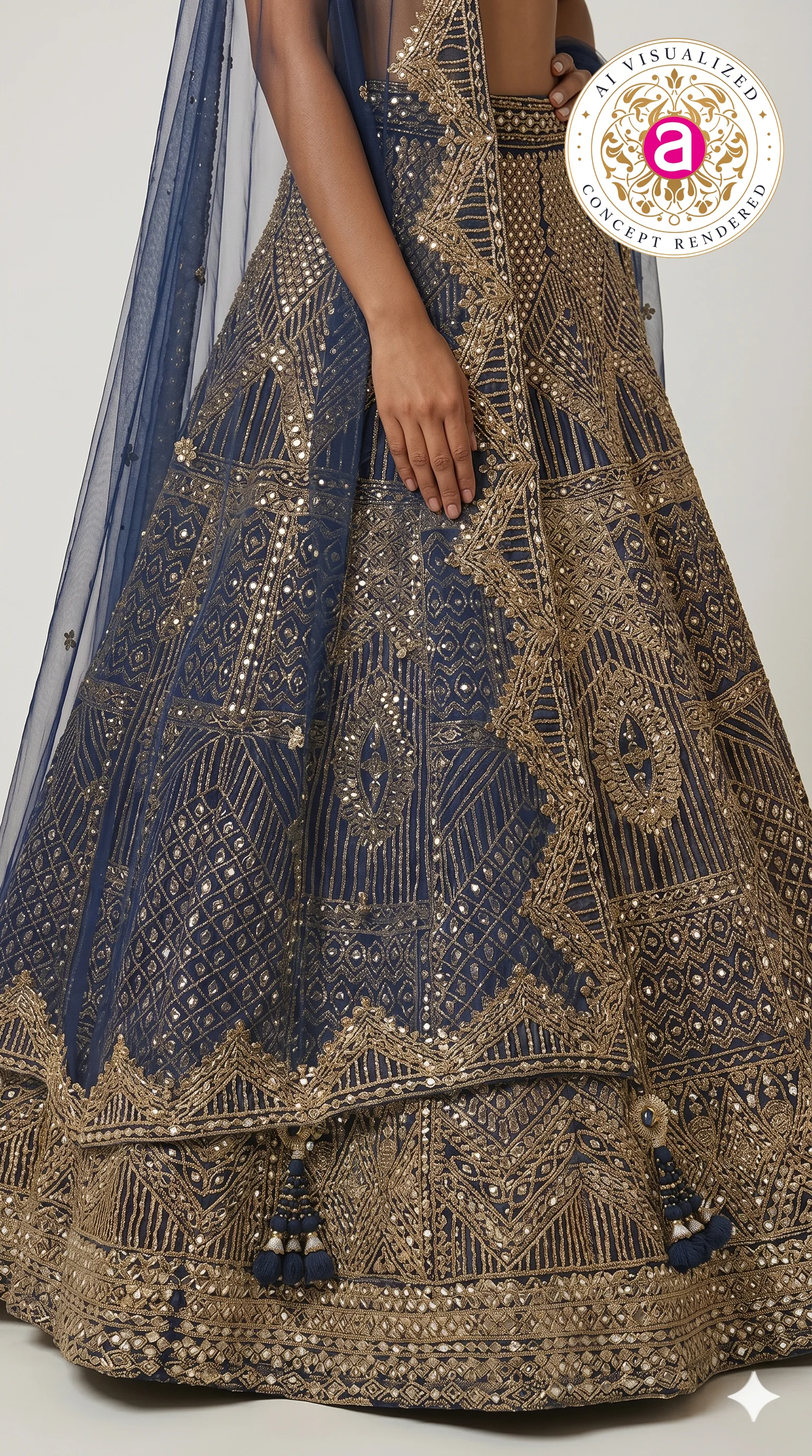 Royal Navy Blue Heavy Embroidered Designer Lehenga Choli with Net Dupatta - Image 3