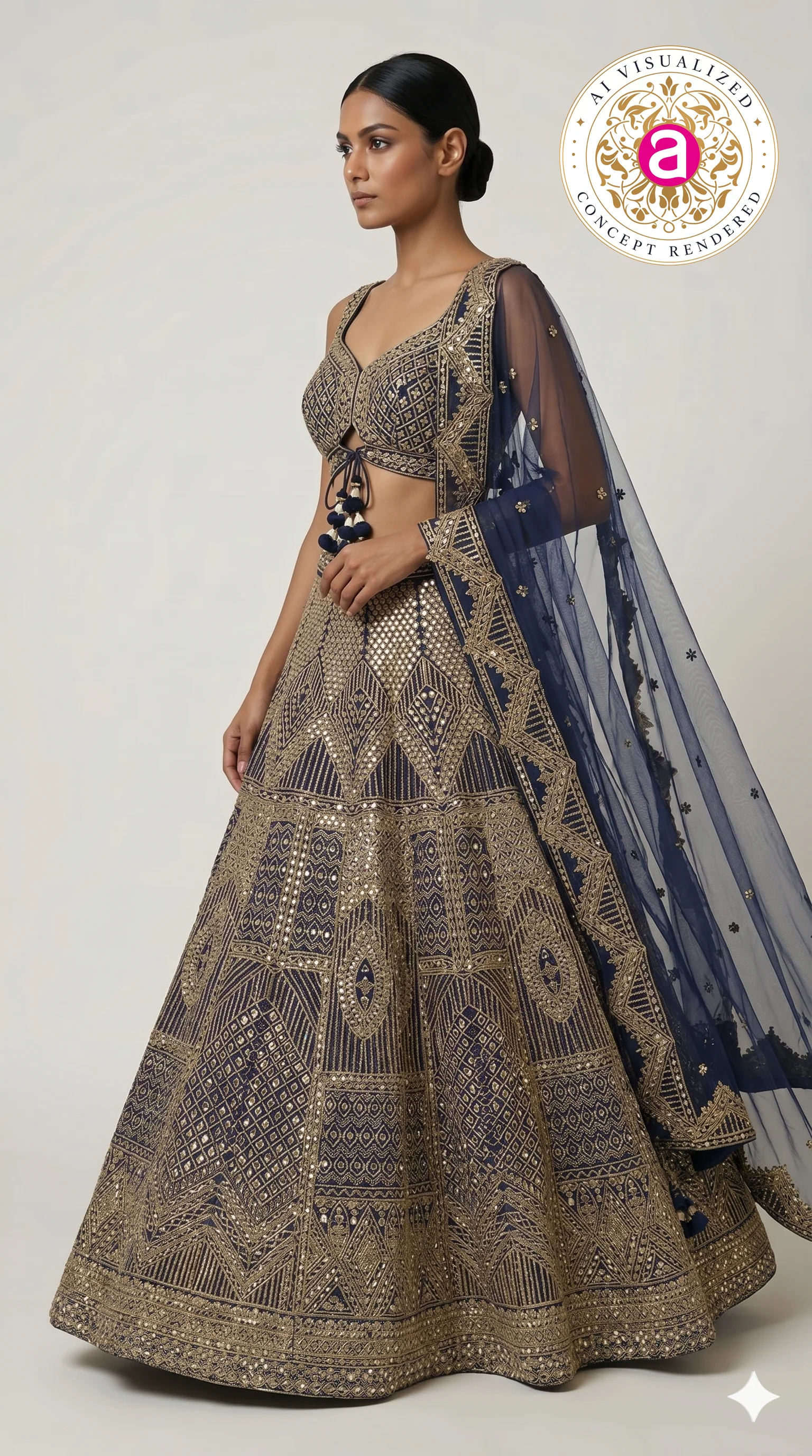 Royal Navy Blue Heavy Embroidered Designer Lehenga Choli with Net Dupatta - Image 4