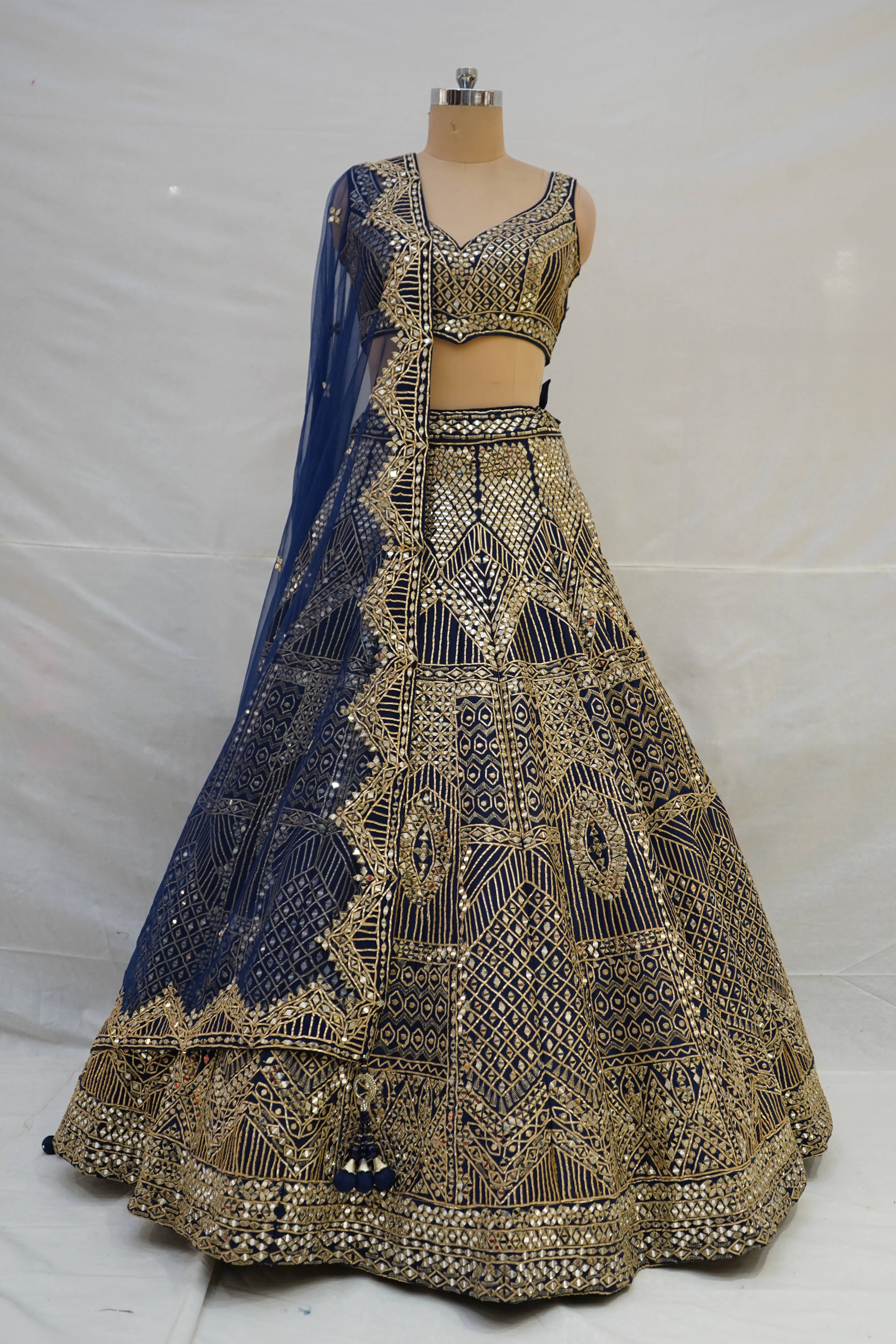 Royal Navy Blue Heavy Embroidered Designer Lehenga Choli with Net Dupatta - Image 6