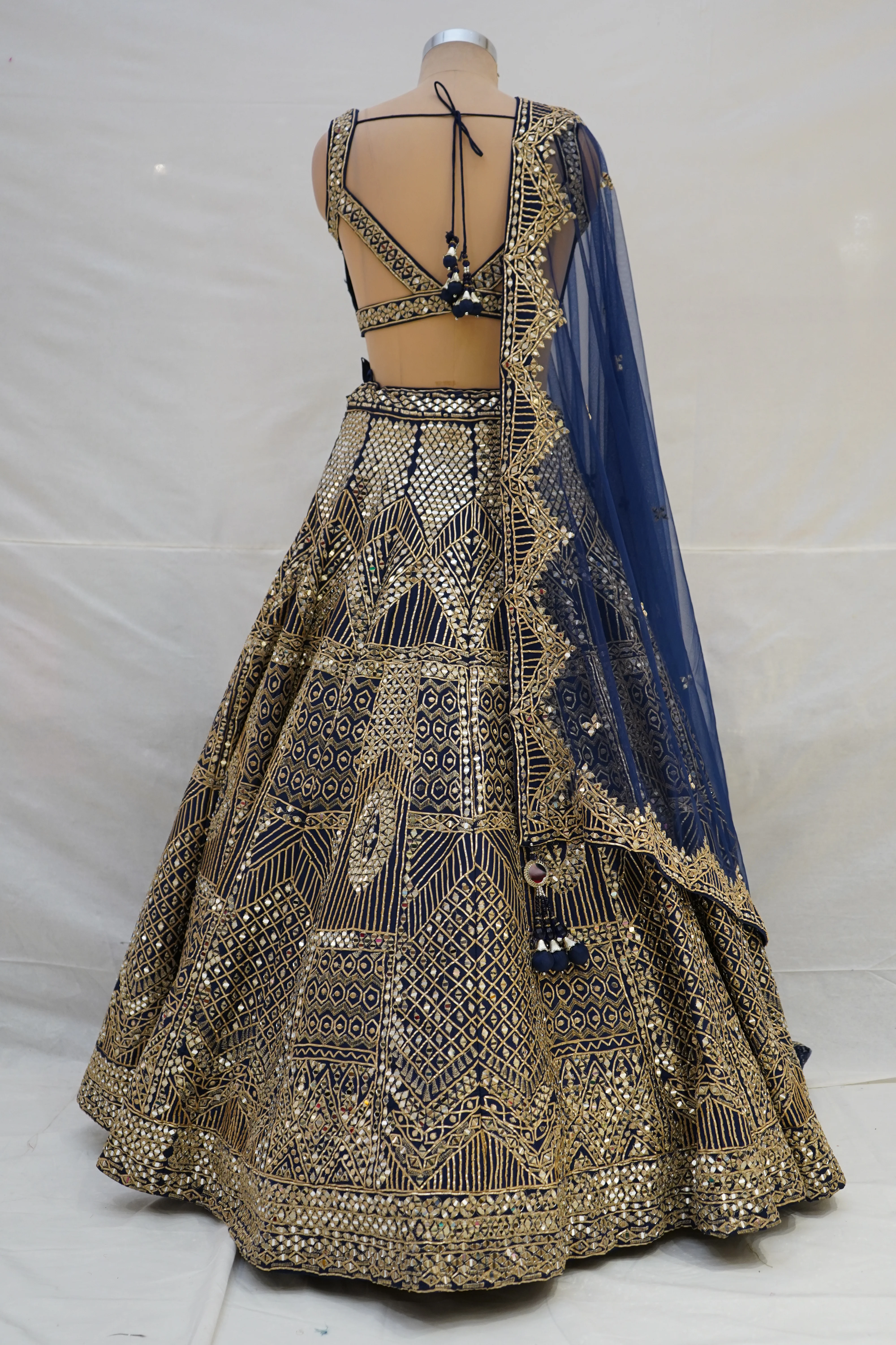 Royal Navy Blue Heavy Embroidered Designer Lehenga Choli with Net Dupatta - Image 7