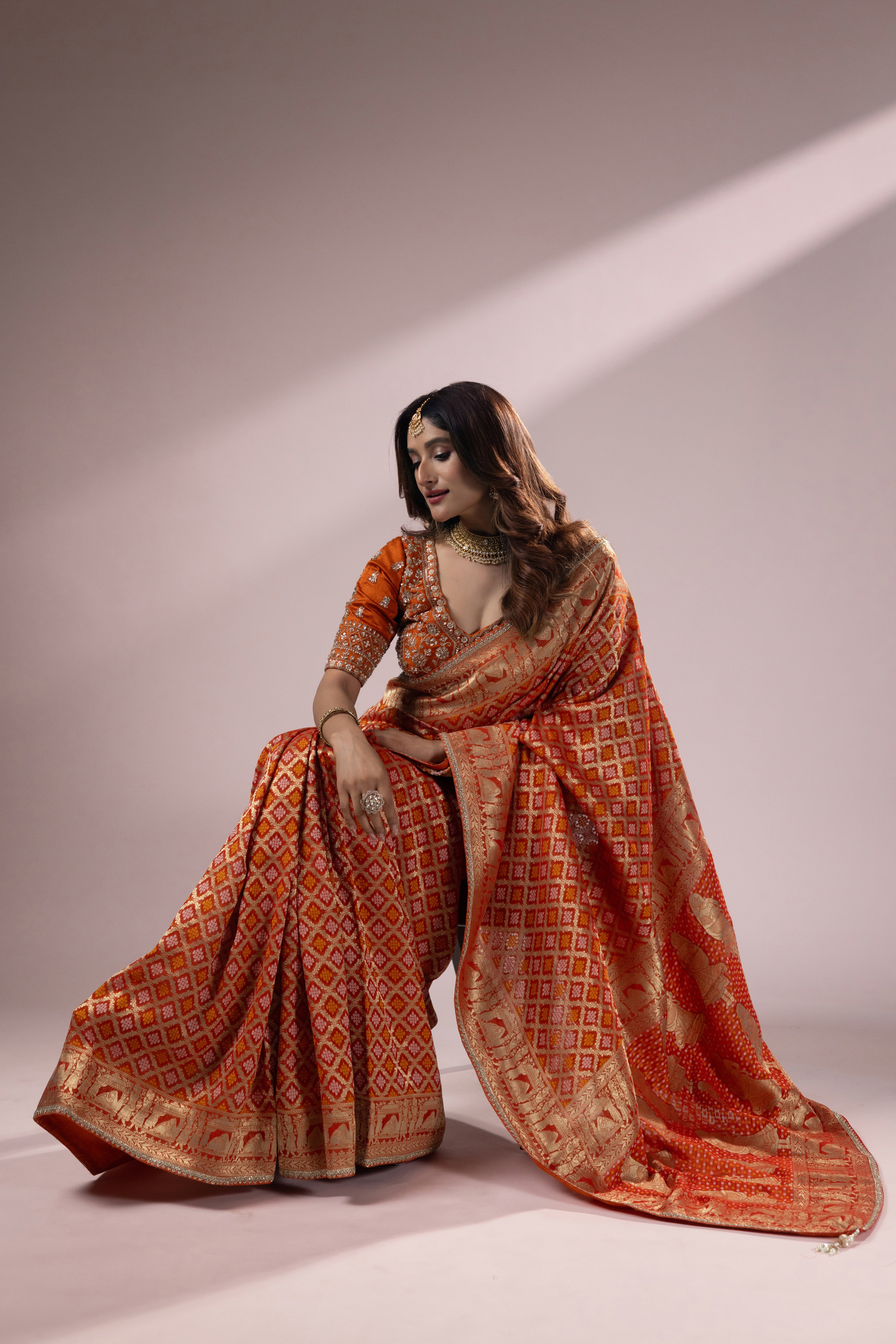 Royal Orange Banarasi Silk Saree with Traditional Zari Weaving - Image 4