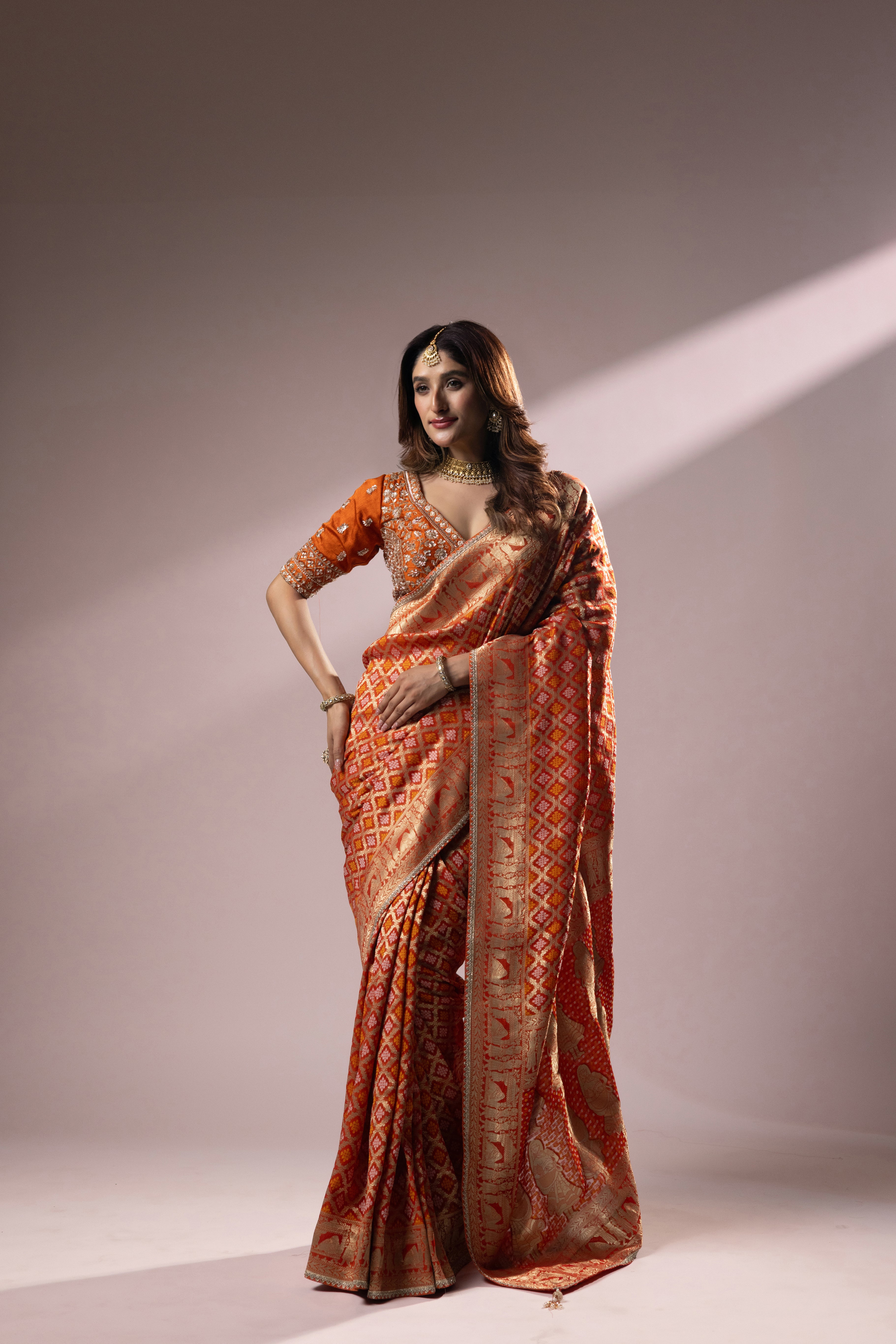 Royal Orange Banarasi Silk Saree with Traditional Zari Weaving - Image 5