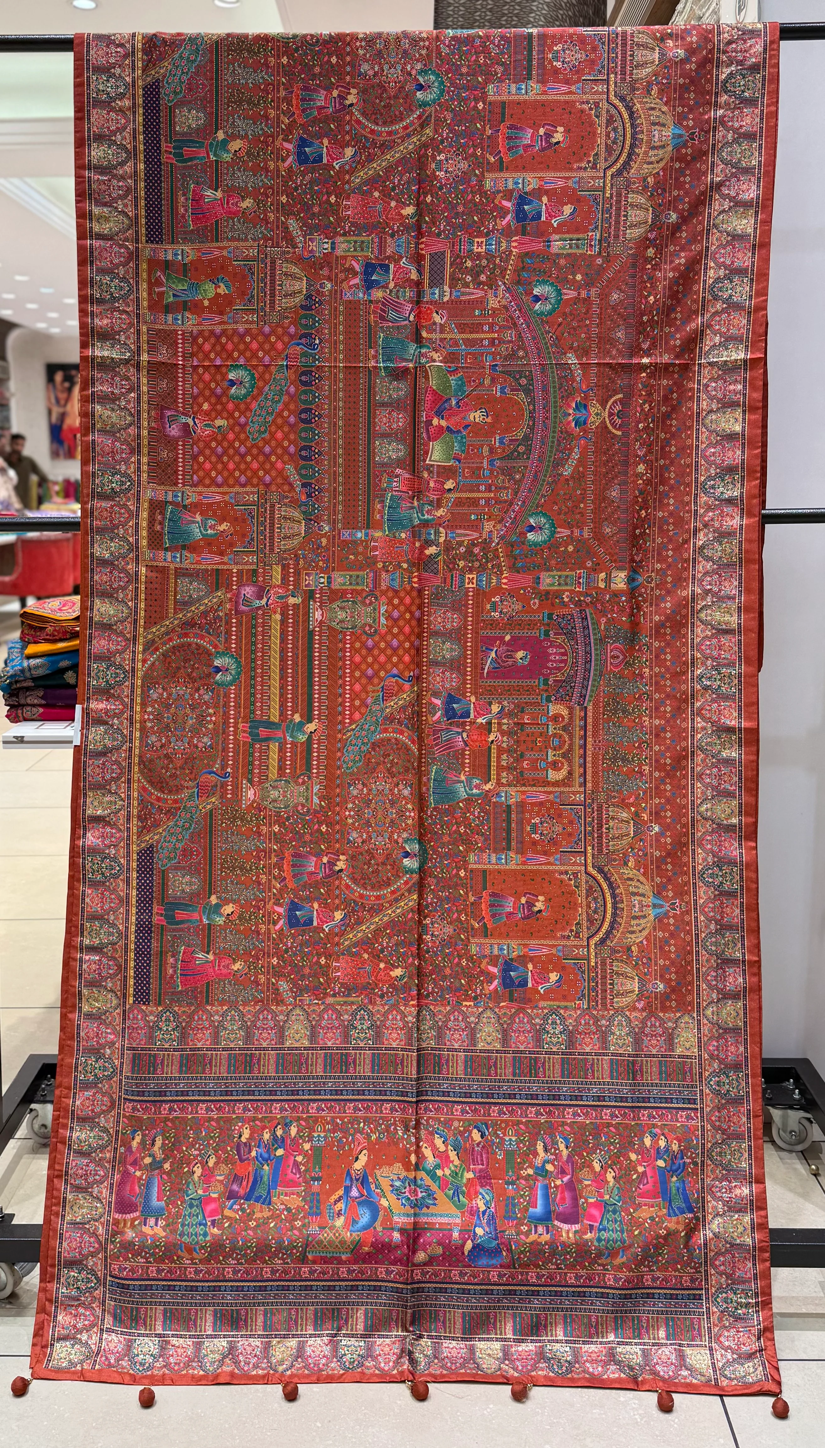 Royal Darbar Scene Patola Inspired Silk Saree with Traditional Heritage Weaving - Image 15