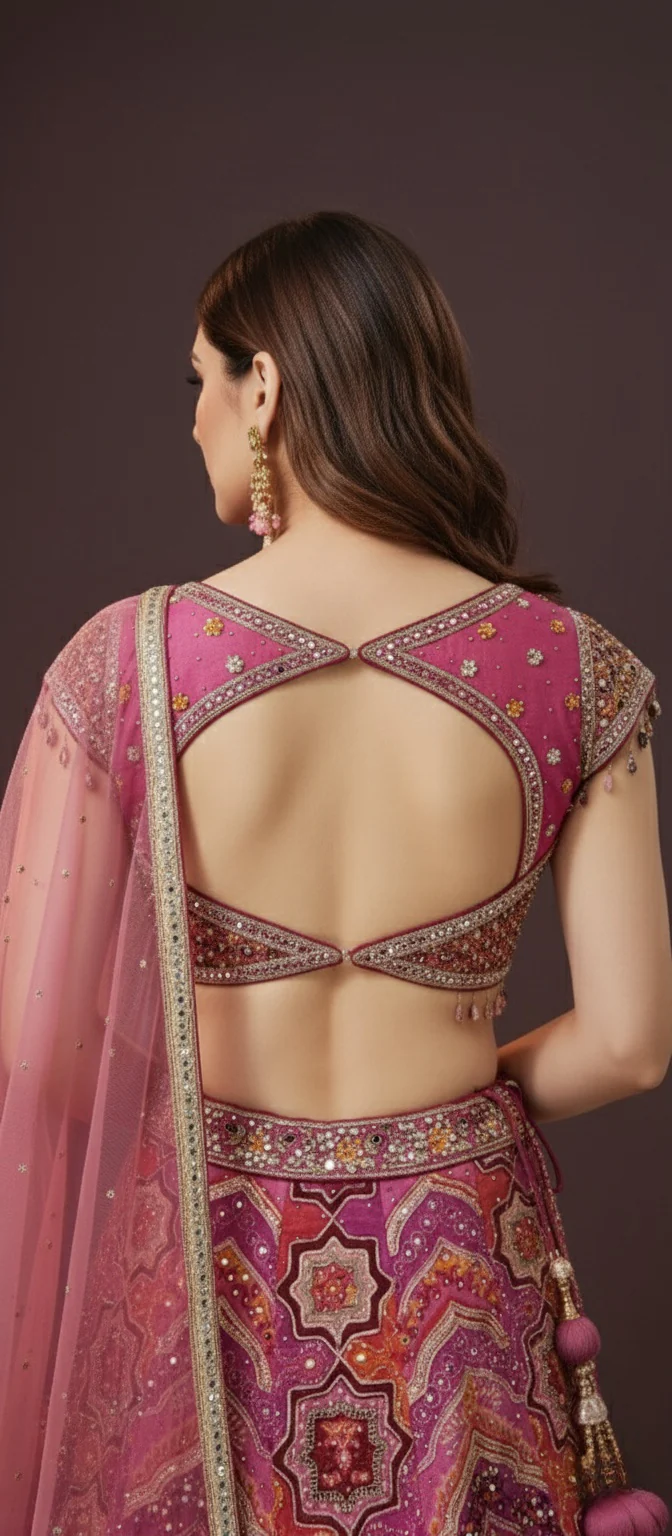 Royal Pink Embroidered with Ombre Dupatta Lehenga Choli Set - Image 3