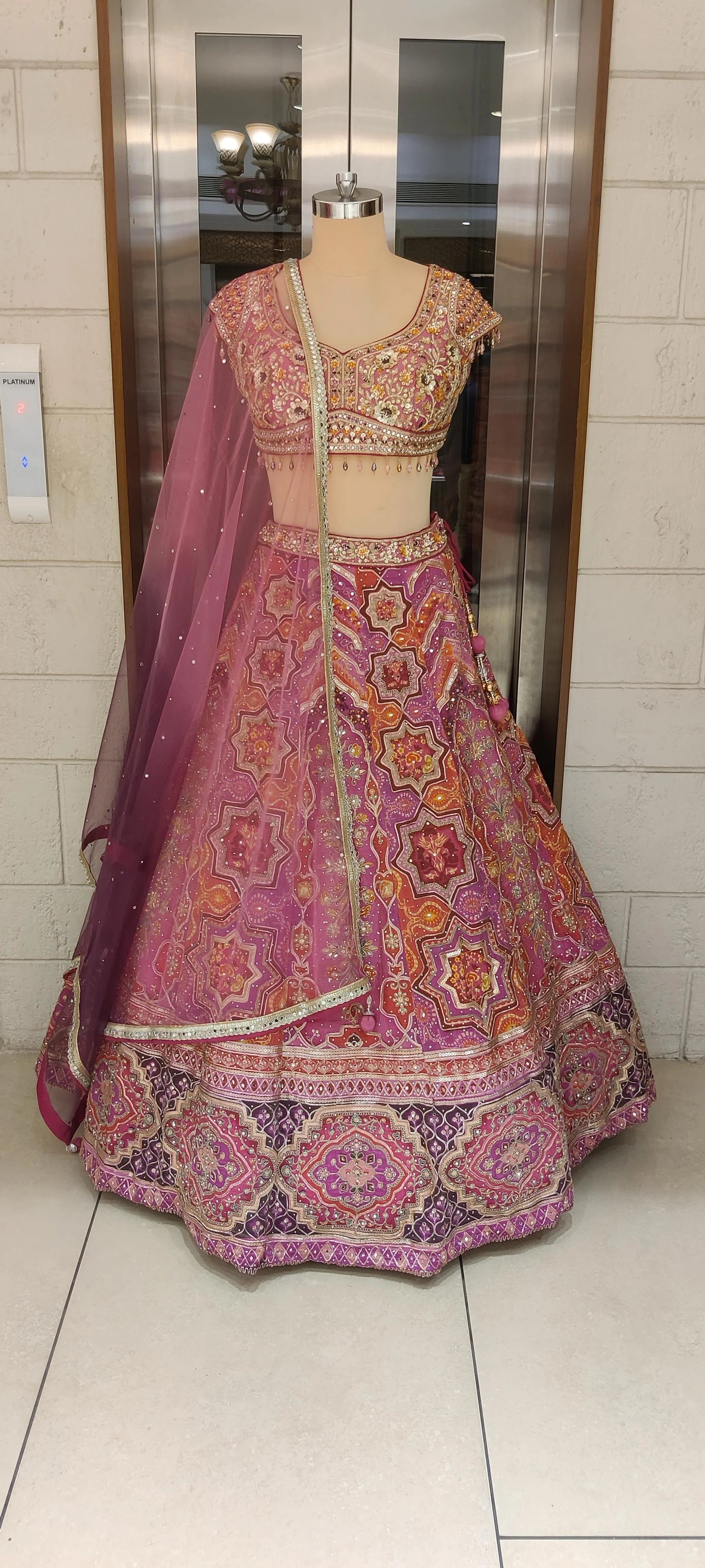 Royal Pink Embroidered with Ombre Dupatta Lehenga Choli Set - Image 7