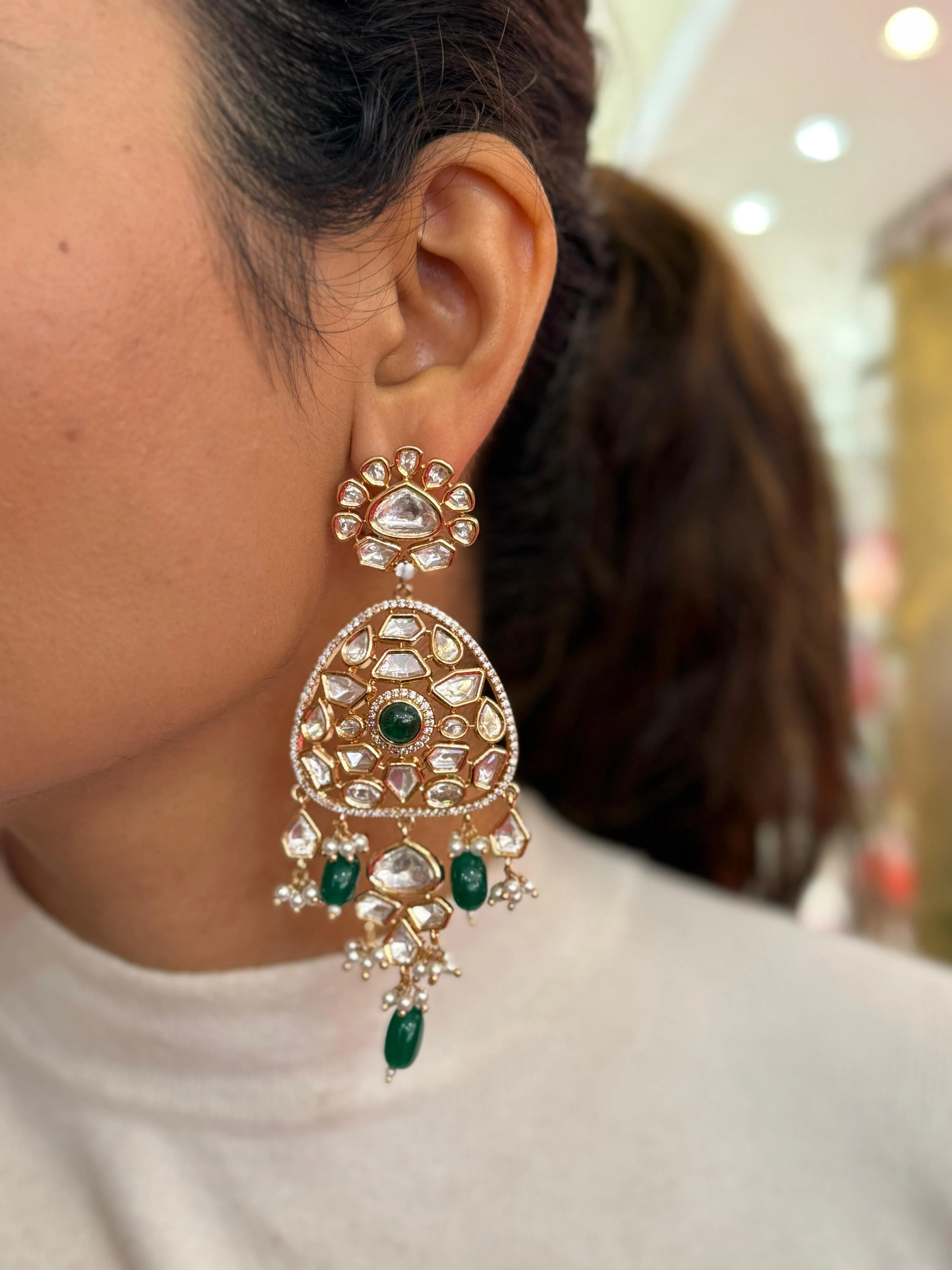 Royal Polki Kundan Choker Necklace with Emerald Green Beads - Image 2