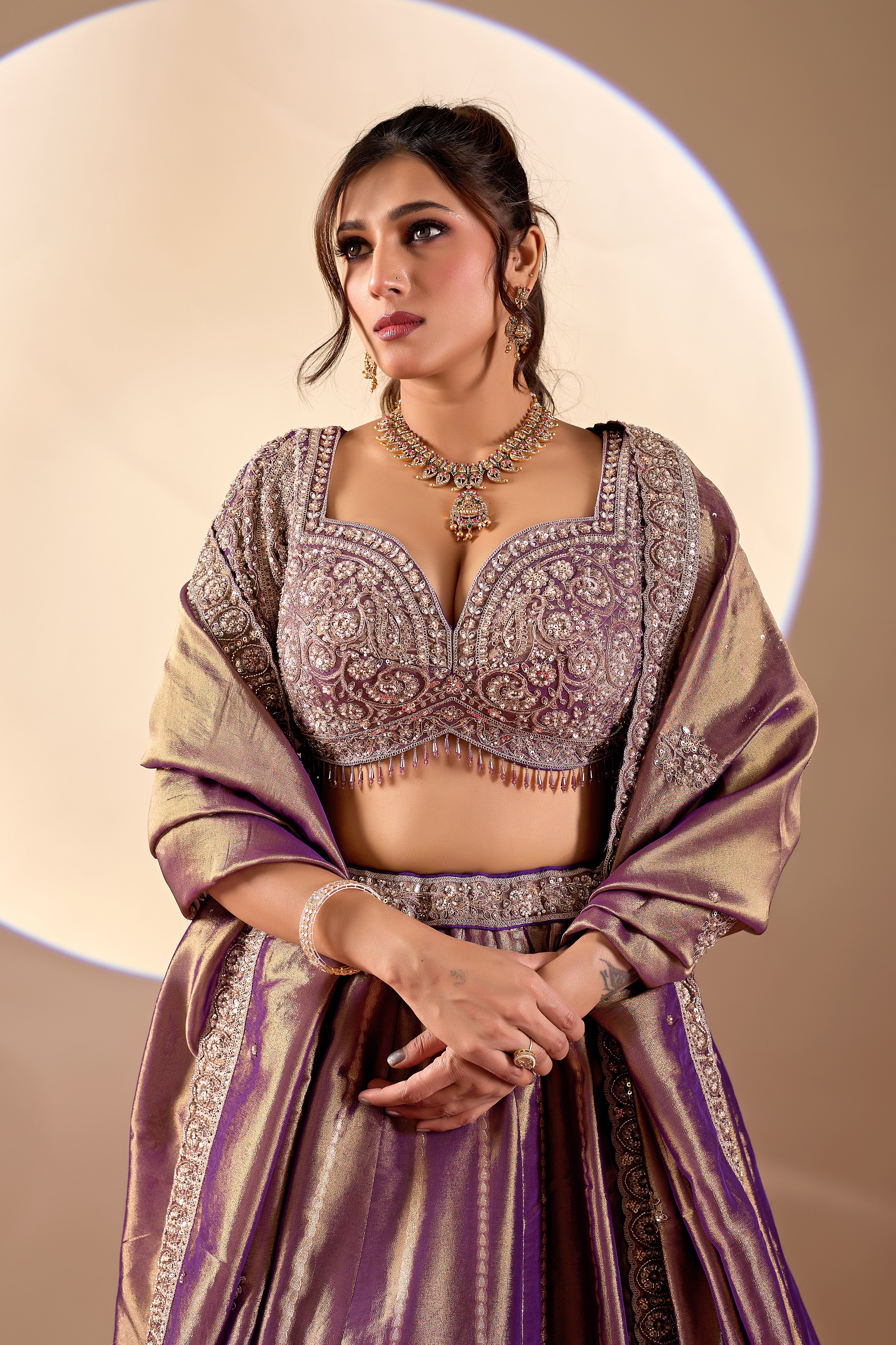 Royal Purple Banarasi Lehenga Set with Embroidered Blouse - Image 2