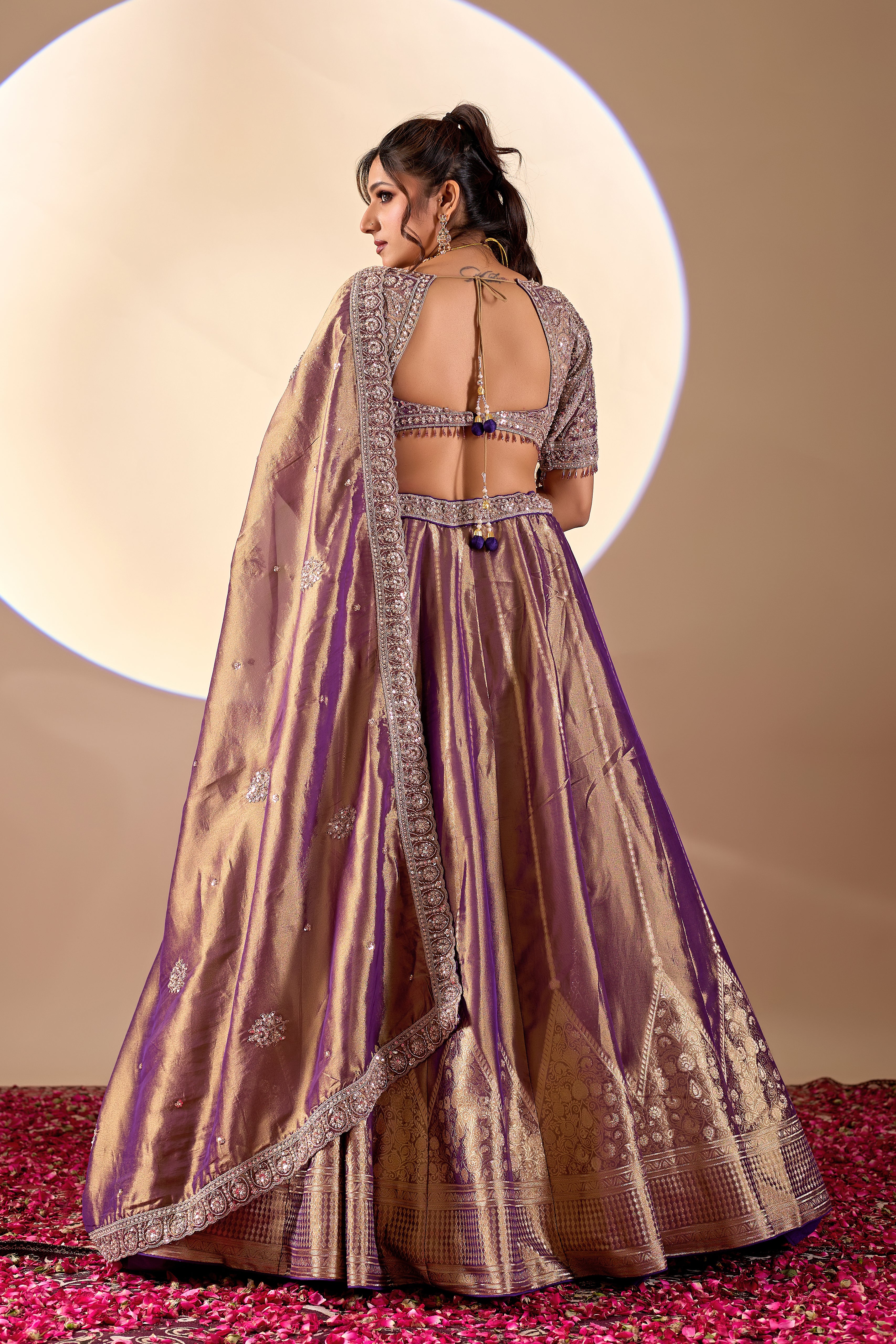 Royal Purple Banarasi Lehenga Set with Embroidered Blouse - Image 3