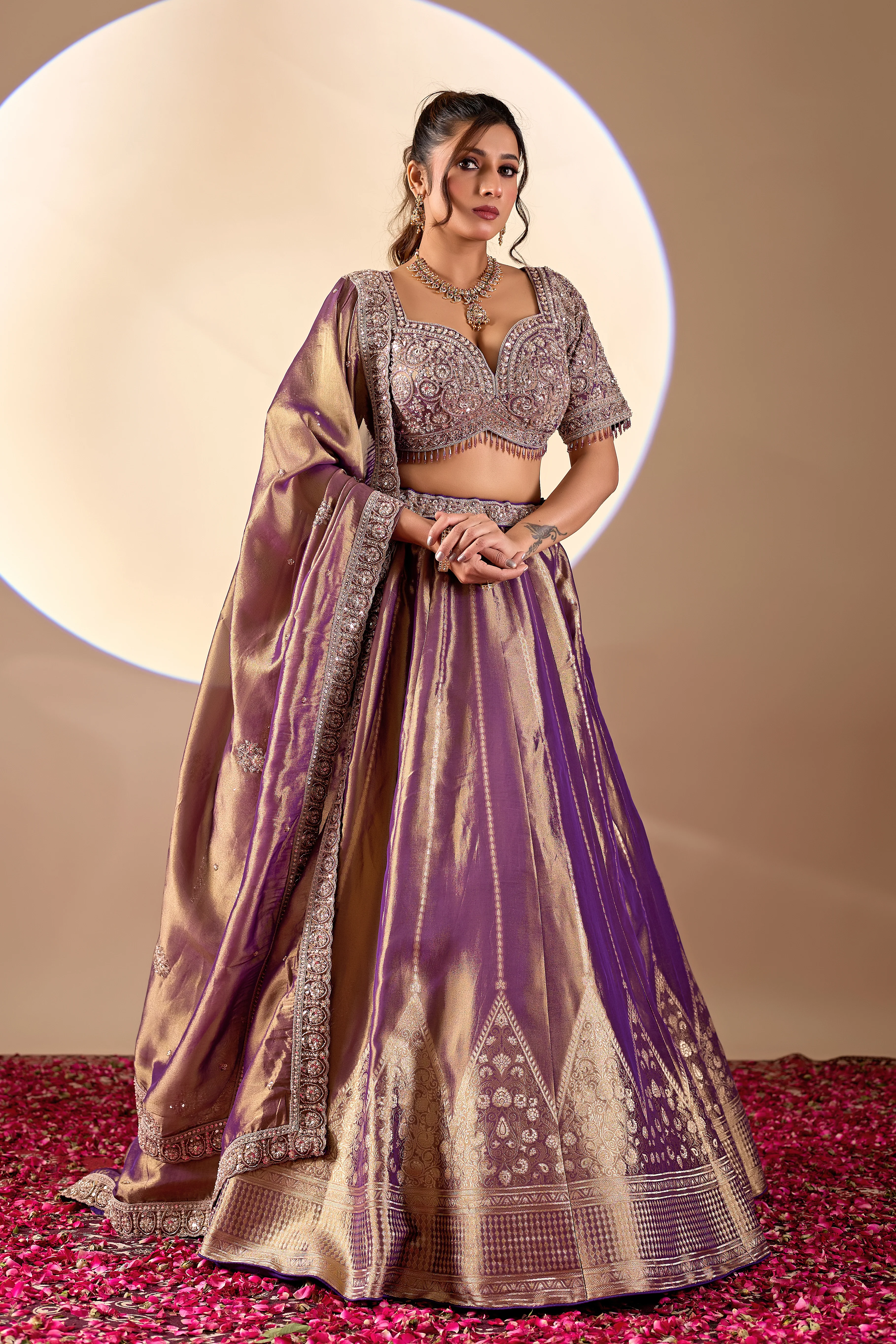 Royal Purple Banarasi Lehenga Set with Embroidered Blouse - Image 5