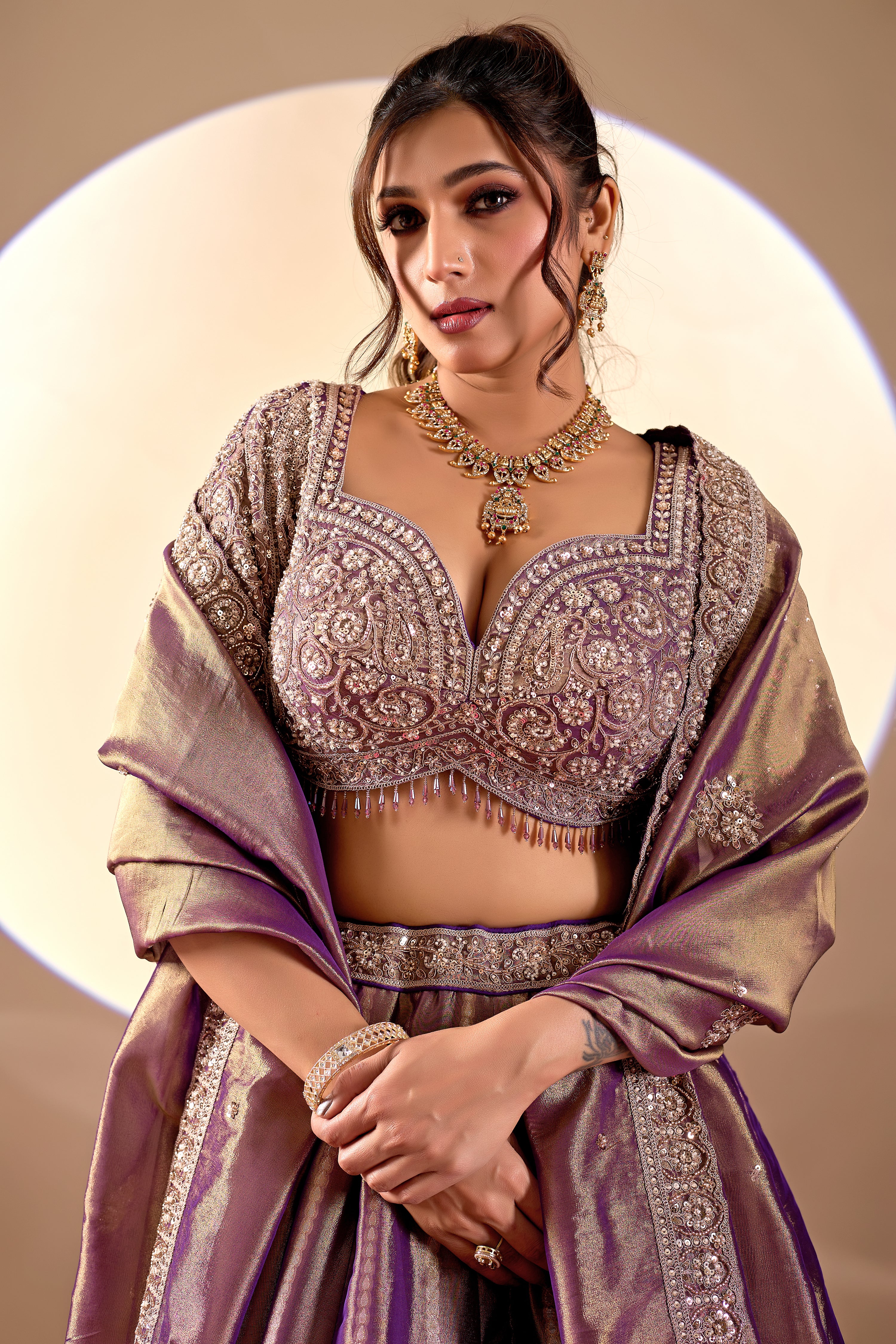Royal Purple Banarasi Lehenga Set with Embroidered Blouse - Image 6