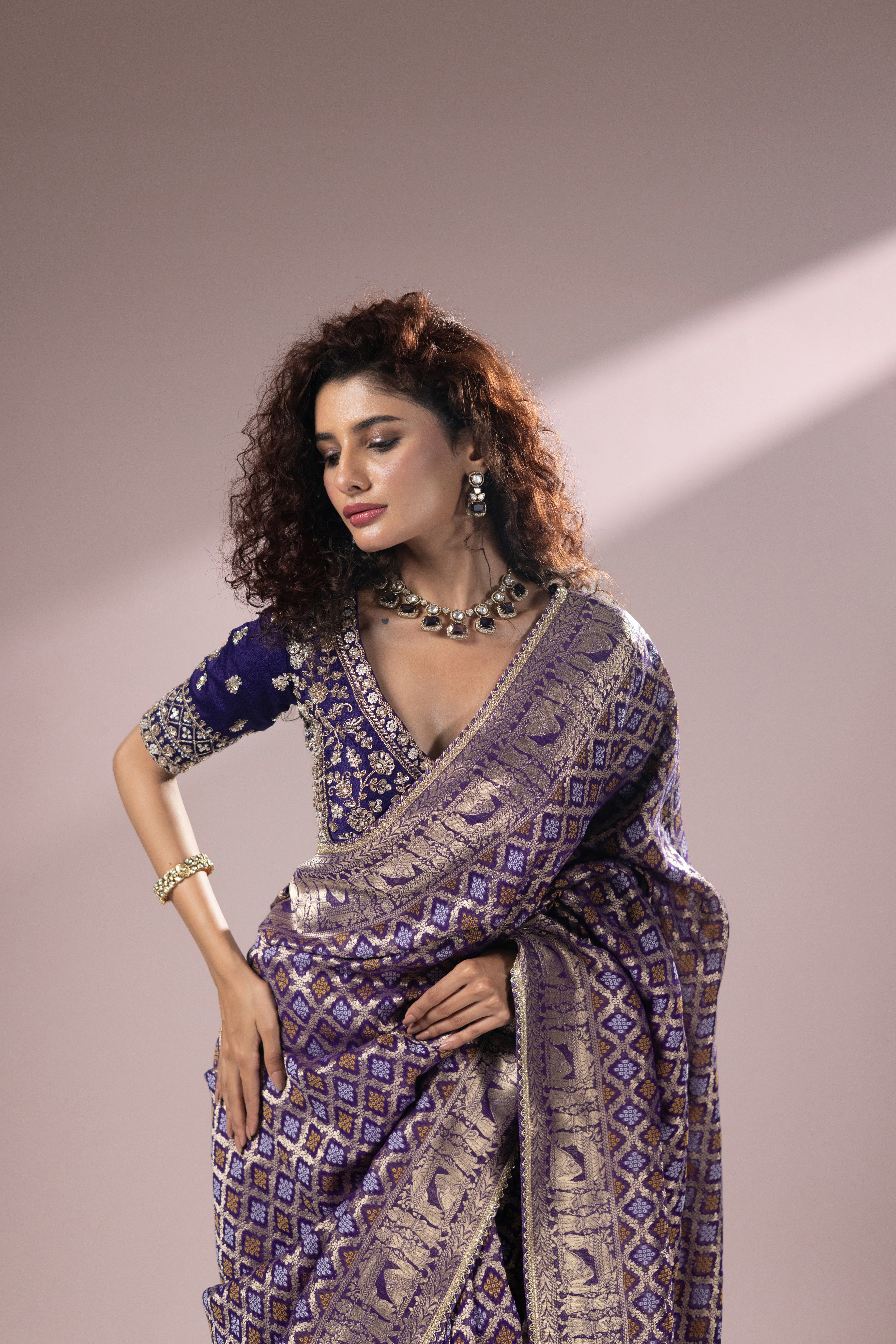 Royal Purple Banarasi Silk Saree with Intricate Zari Weaving - Image 4