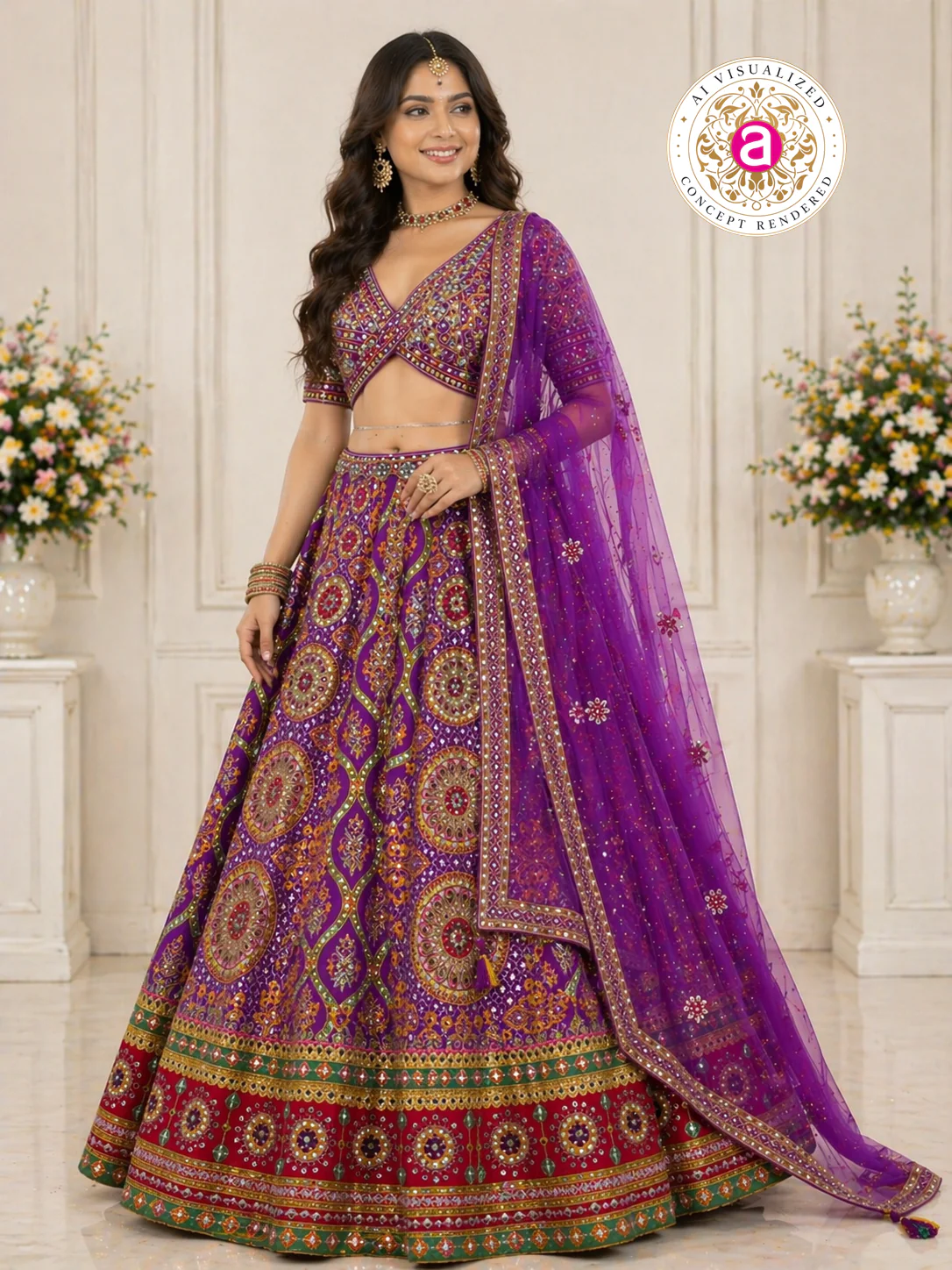Royal Purple Designer Lehenga Set with Embellished Blouse and Net Dupatta - Image 6