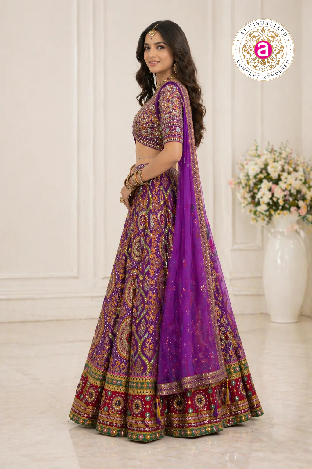 Royal Purple Designer Lehenga Set with Embellished Blouse and Net Dupatta - Image 7