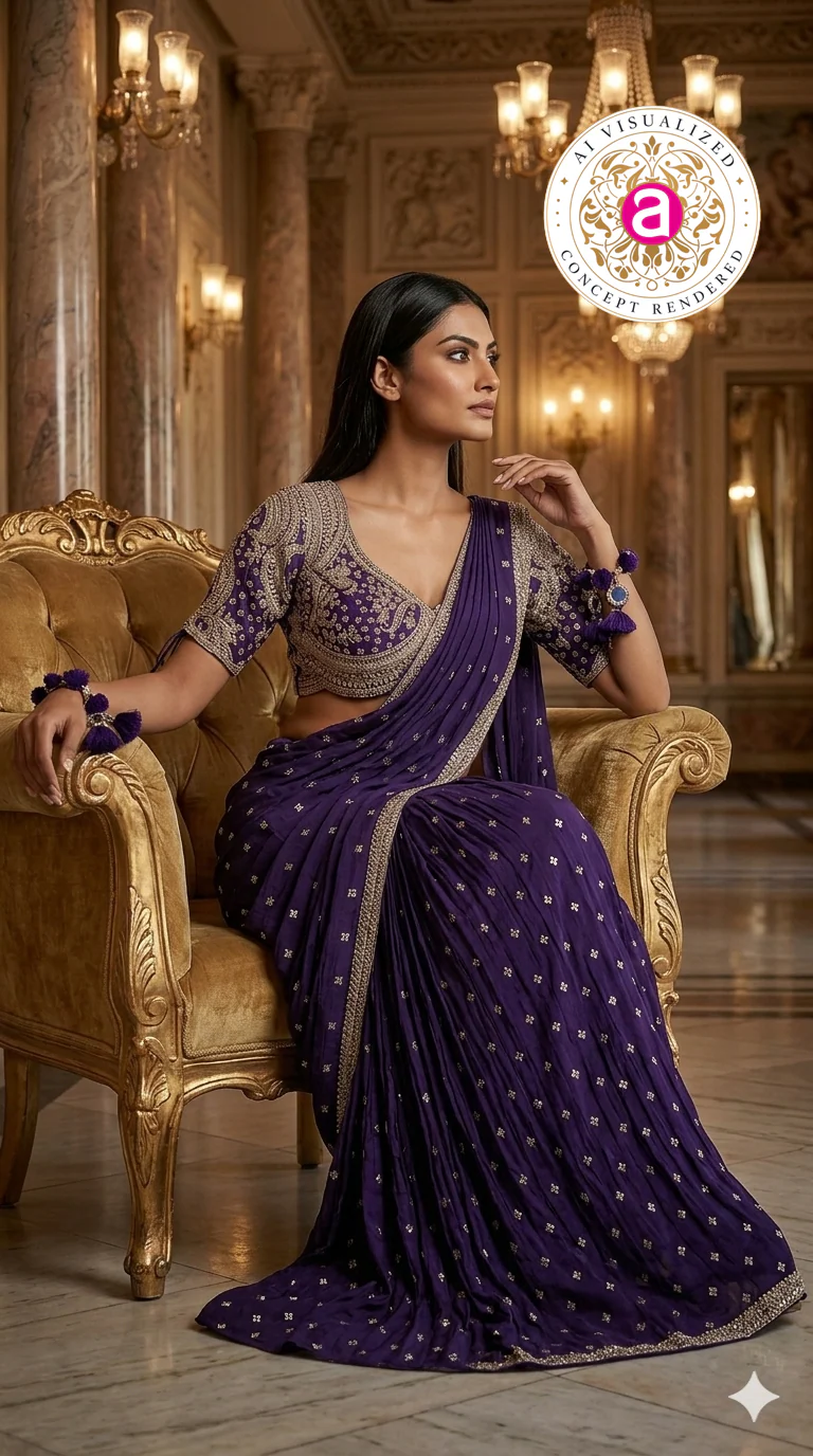 Royal Purple Designer Saree with Embroidered Blouse & Tassel Detailing - Image 2