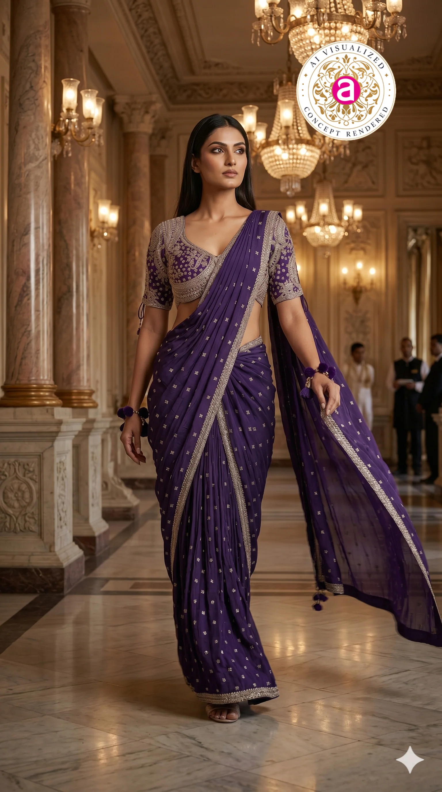 Royal Purple Designer Saree with Embroidered Blouse & Tassel Detailing - Image 3
