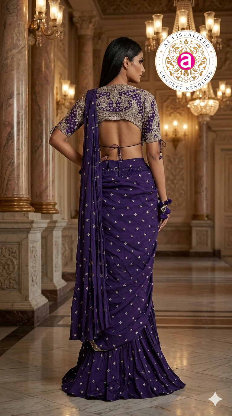 Royal Purple Designer Saree with Embroidered Blouse & Tassel Detailing - Image 5