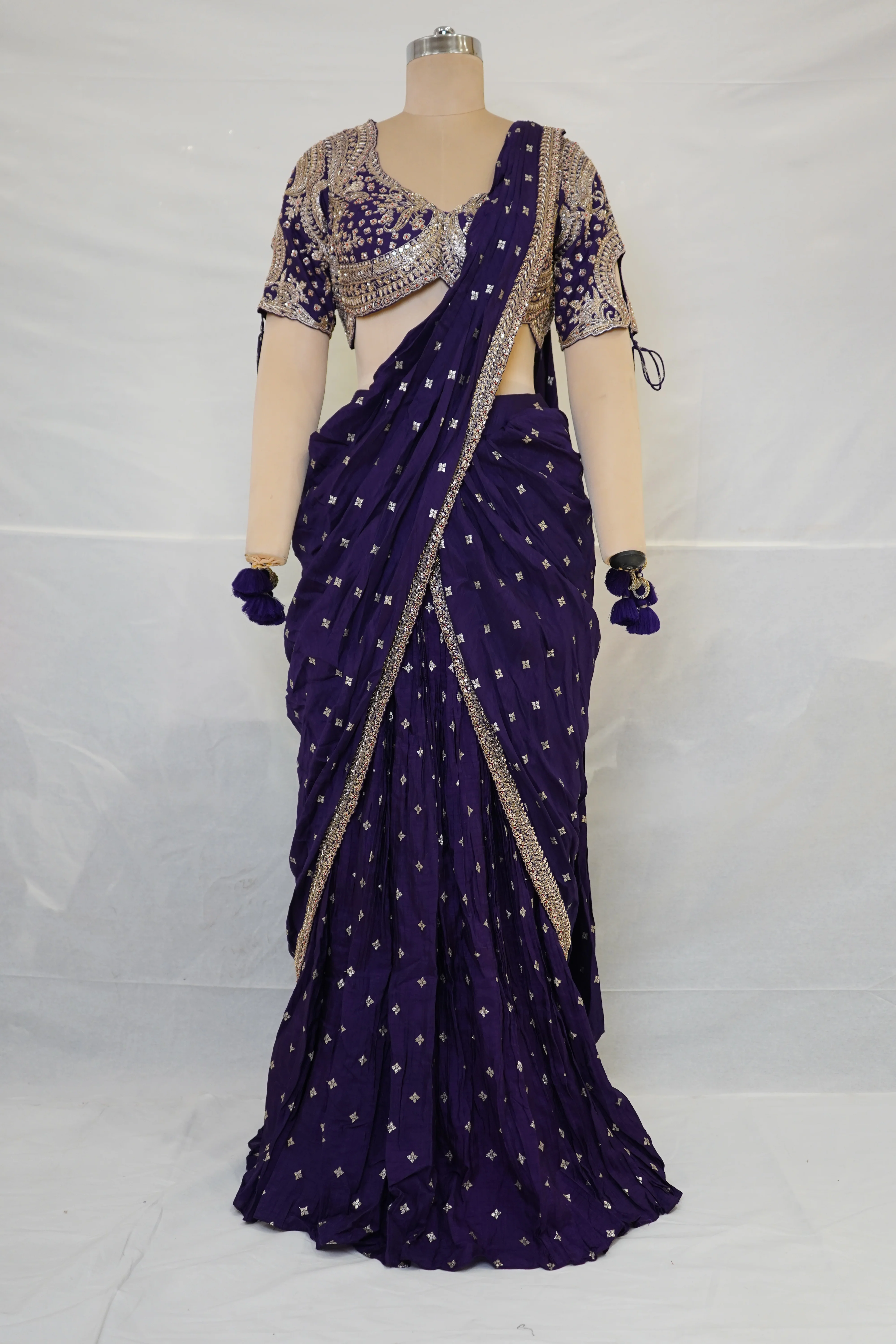 Royal Purple Designer Saree with Embroidered Blouse & Tassel Detailing - Image 7