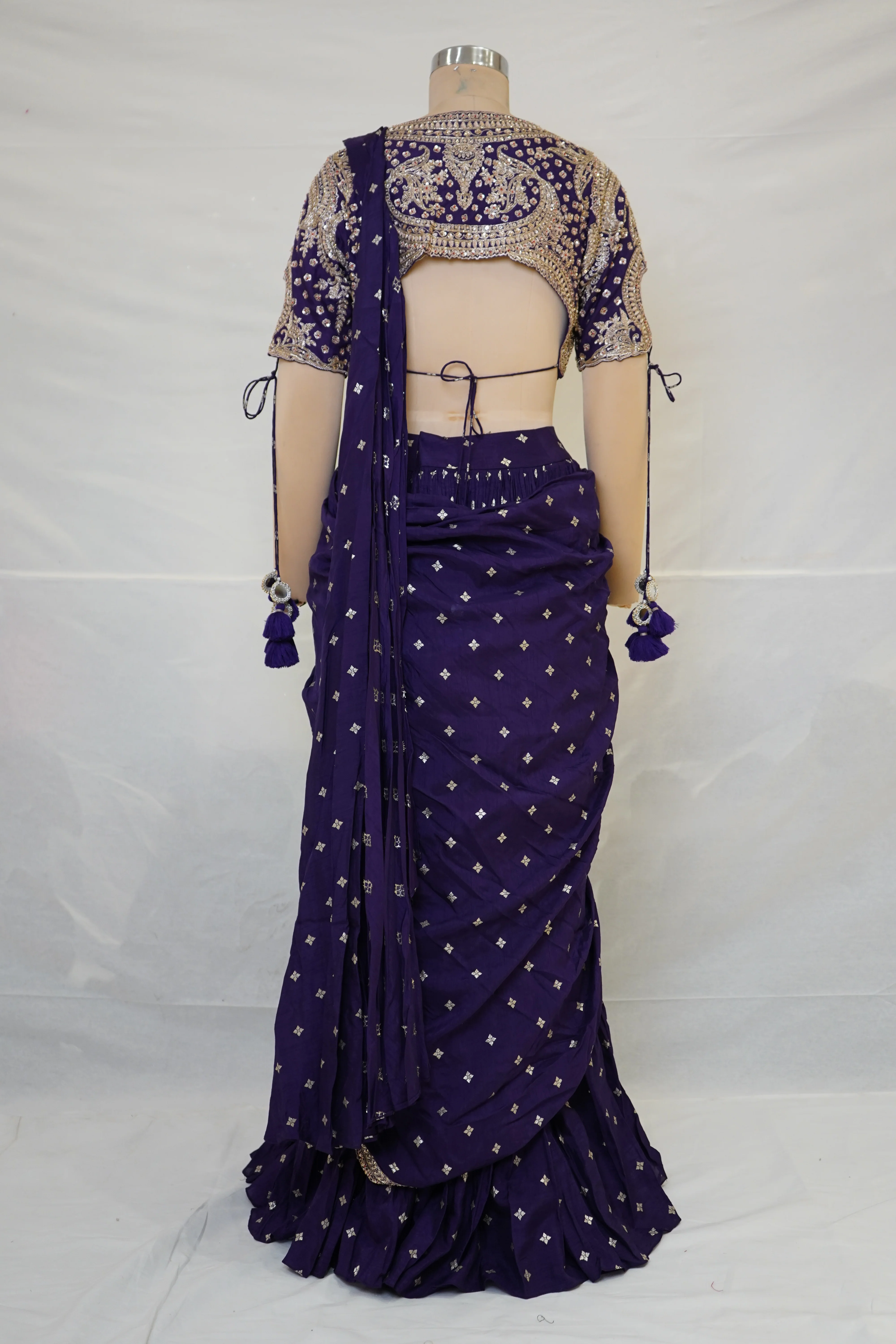 Royal Purple Designer Saree with Embroidered Blouse & Tassel Detailing - Image 8