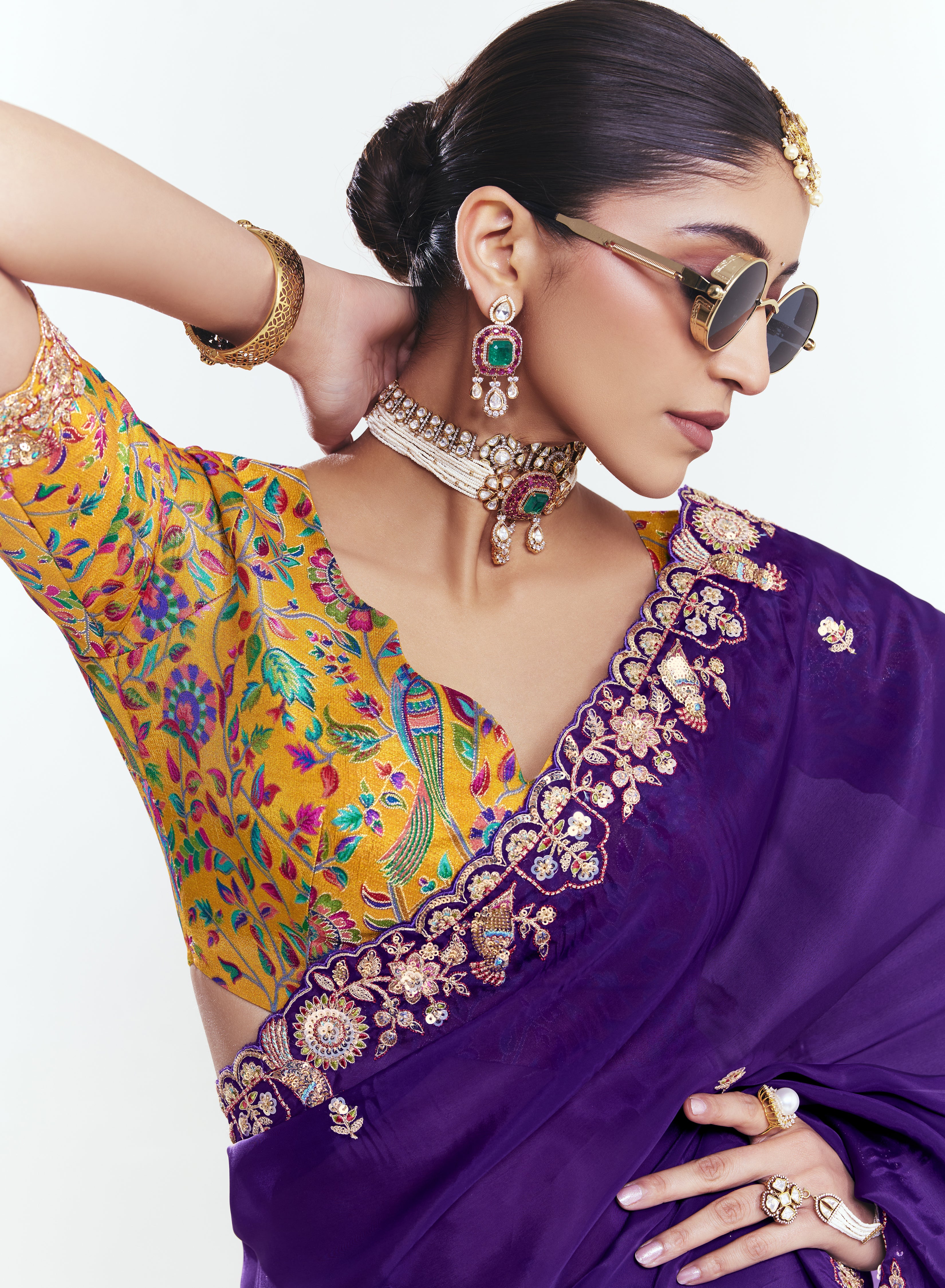 Royal Purple Georgette Saree with Heavy Embroidered Border - Image 2