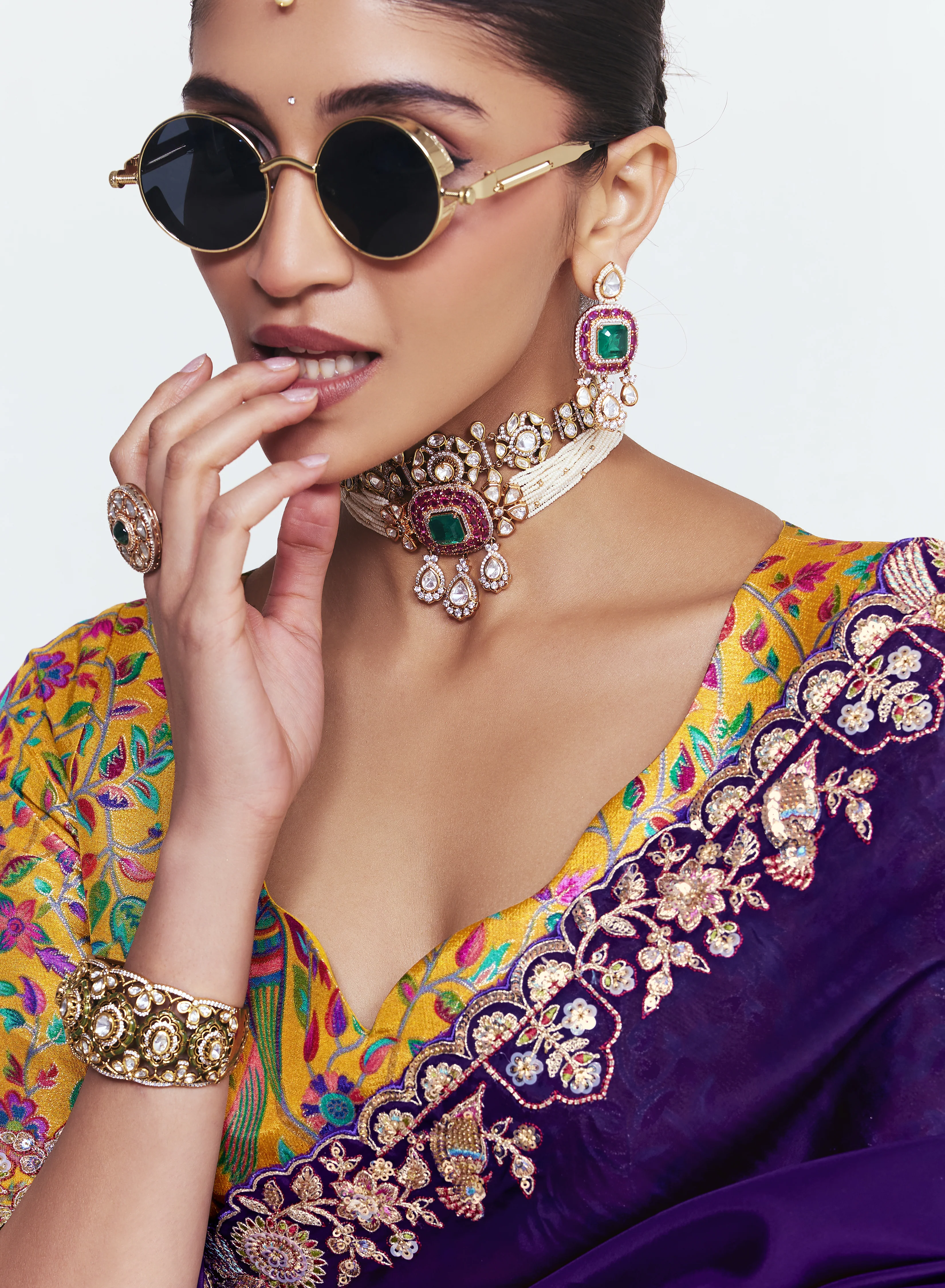 Royal Purple Georgette Saree with Heavy Embroidered Border - Image 3