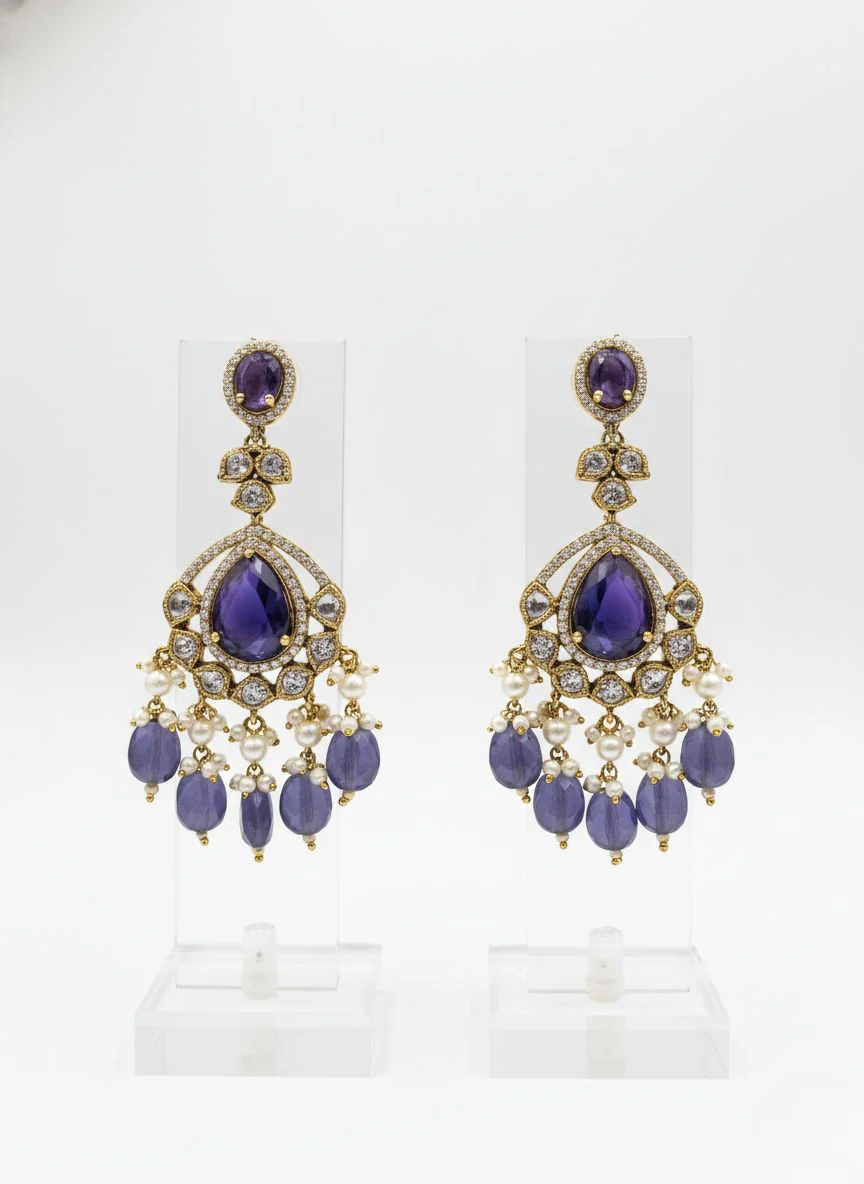 Royal Purple & Kundan Layered Necklace Set with Matching Chandbali Earrings - Image 2