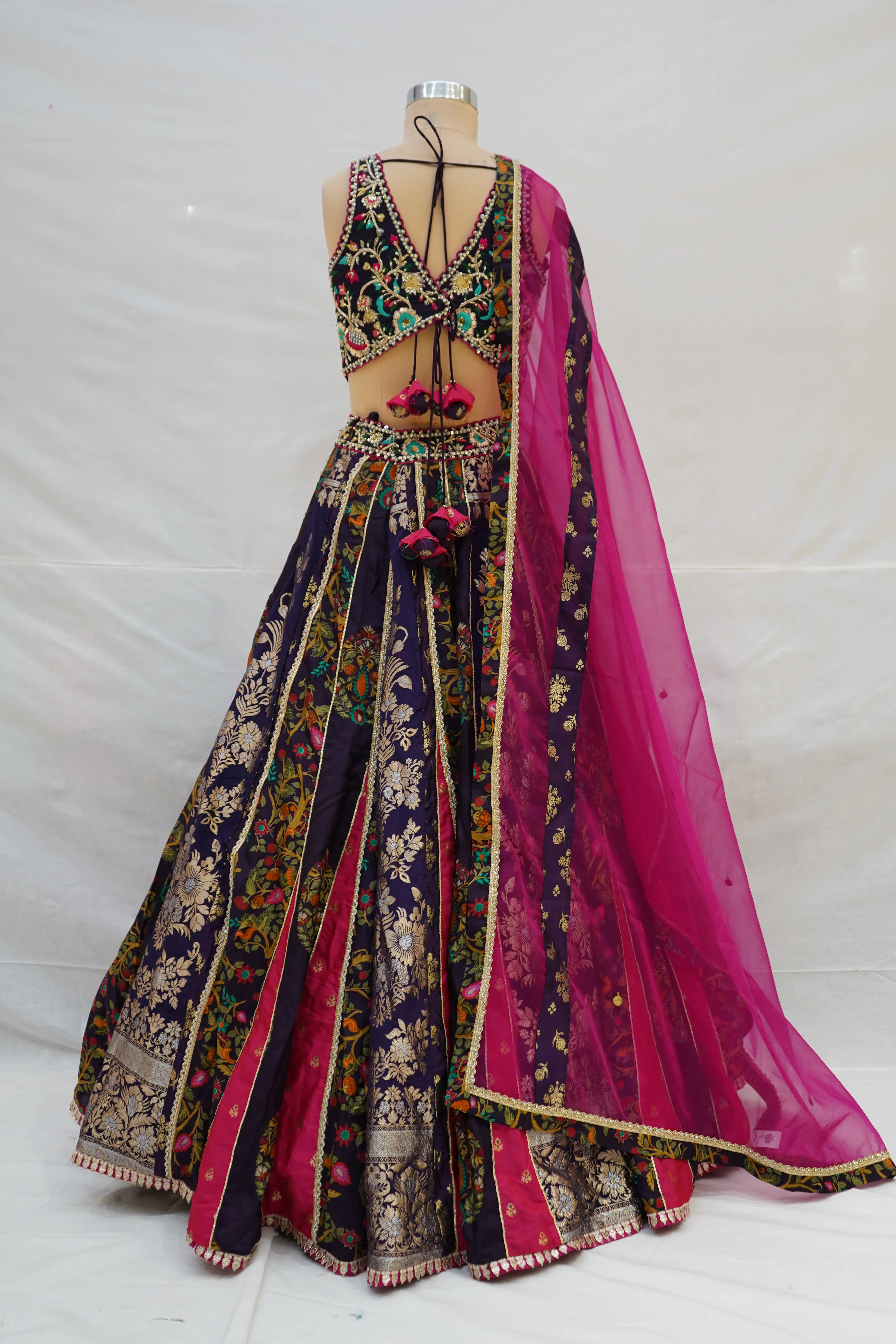 Royal Purple Multicolour Panelled Designer Lehenga Choli with Embroidered Blouse - Image 8