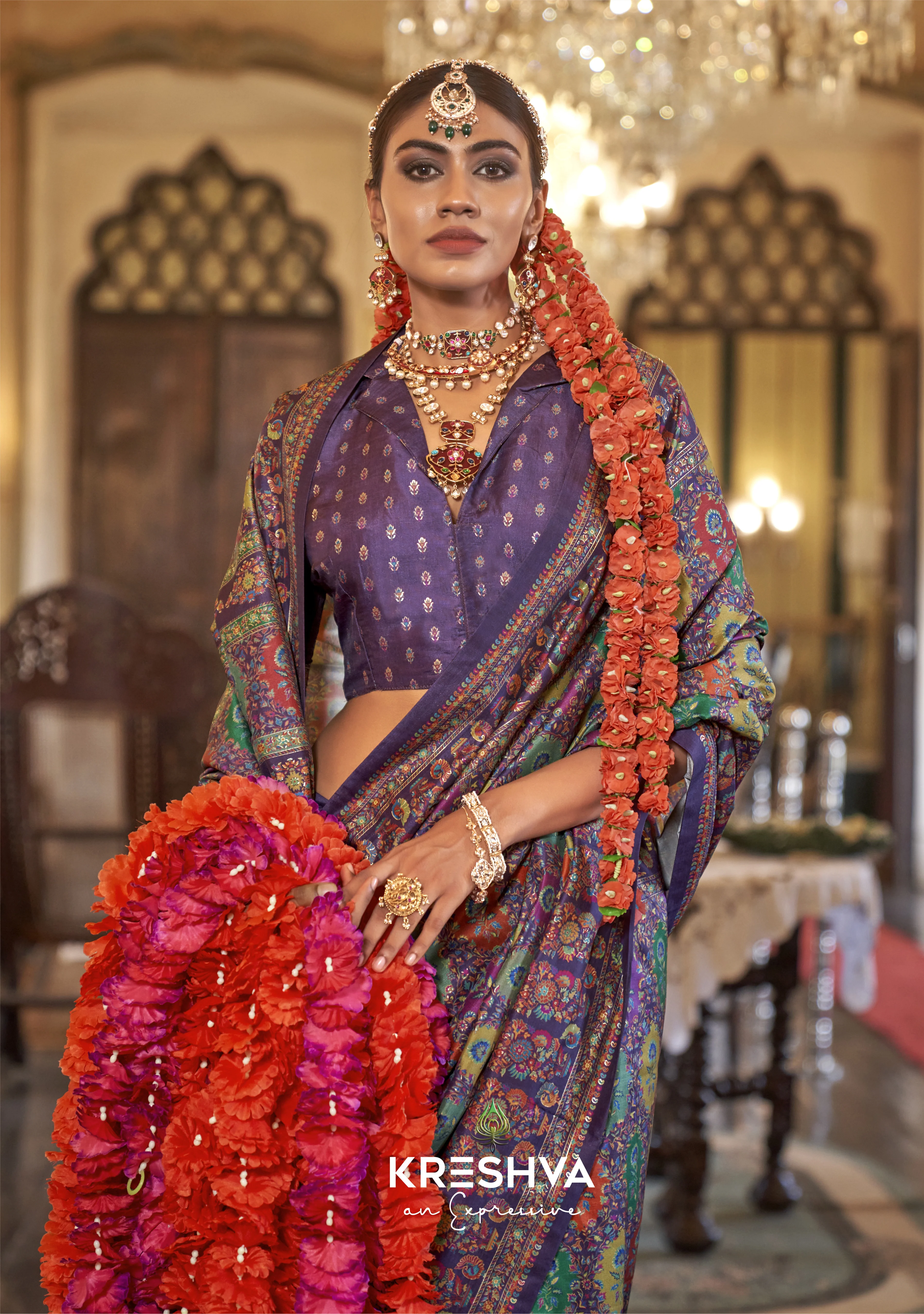 Royal Purple Pashmina Inspired Heritage Designer Saree - Image 2