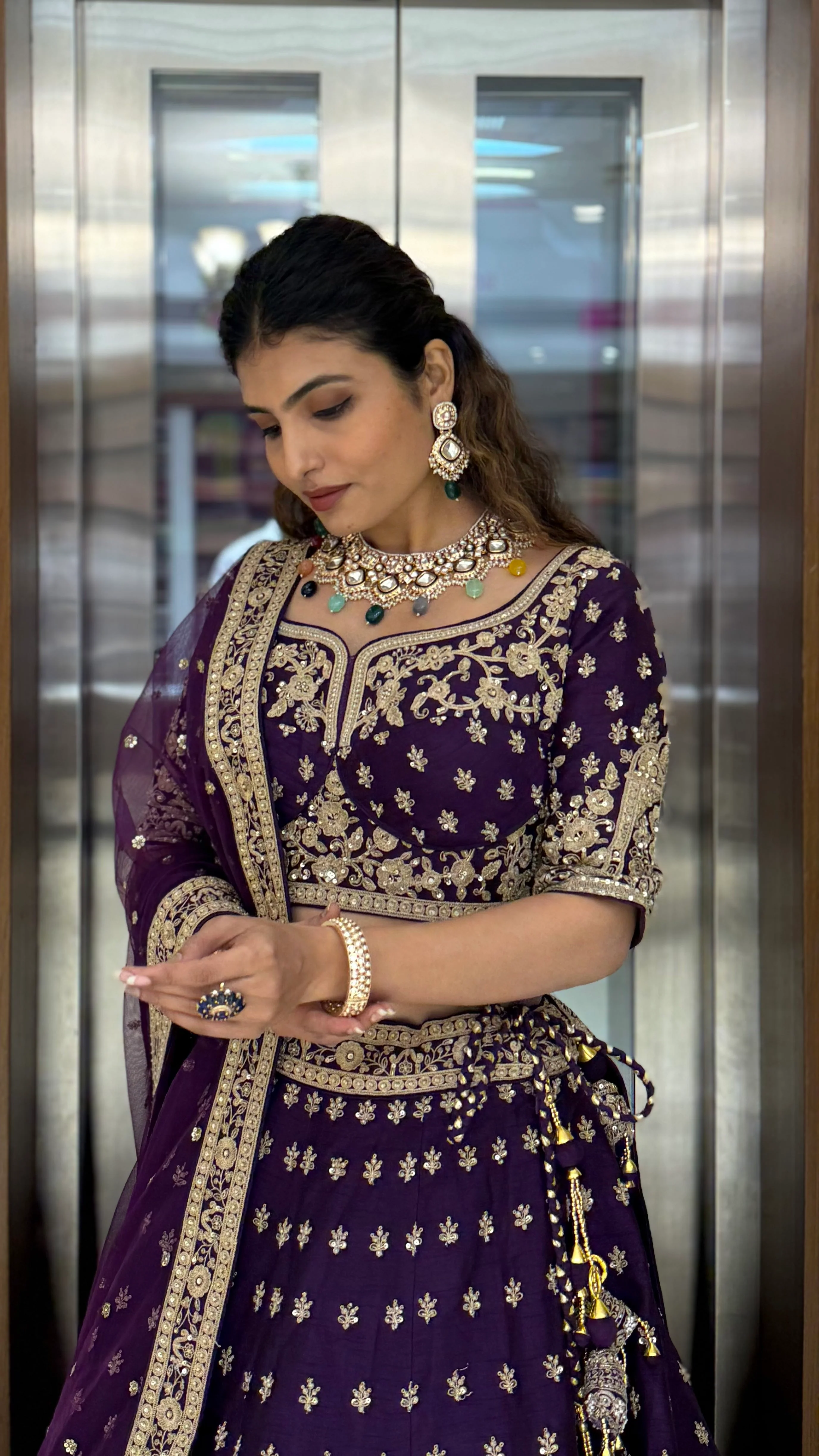 Royal Purple Velvet Bridal Lehenga with Heavy Zardozi & Dori Embroidery - Image 2