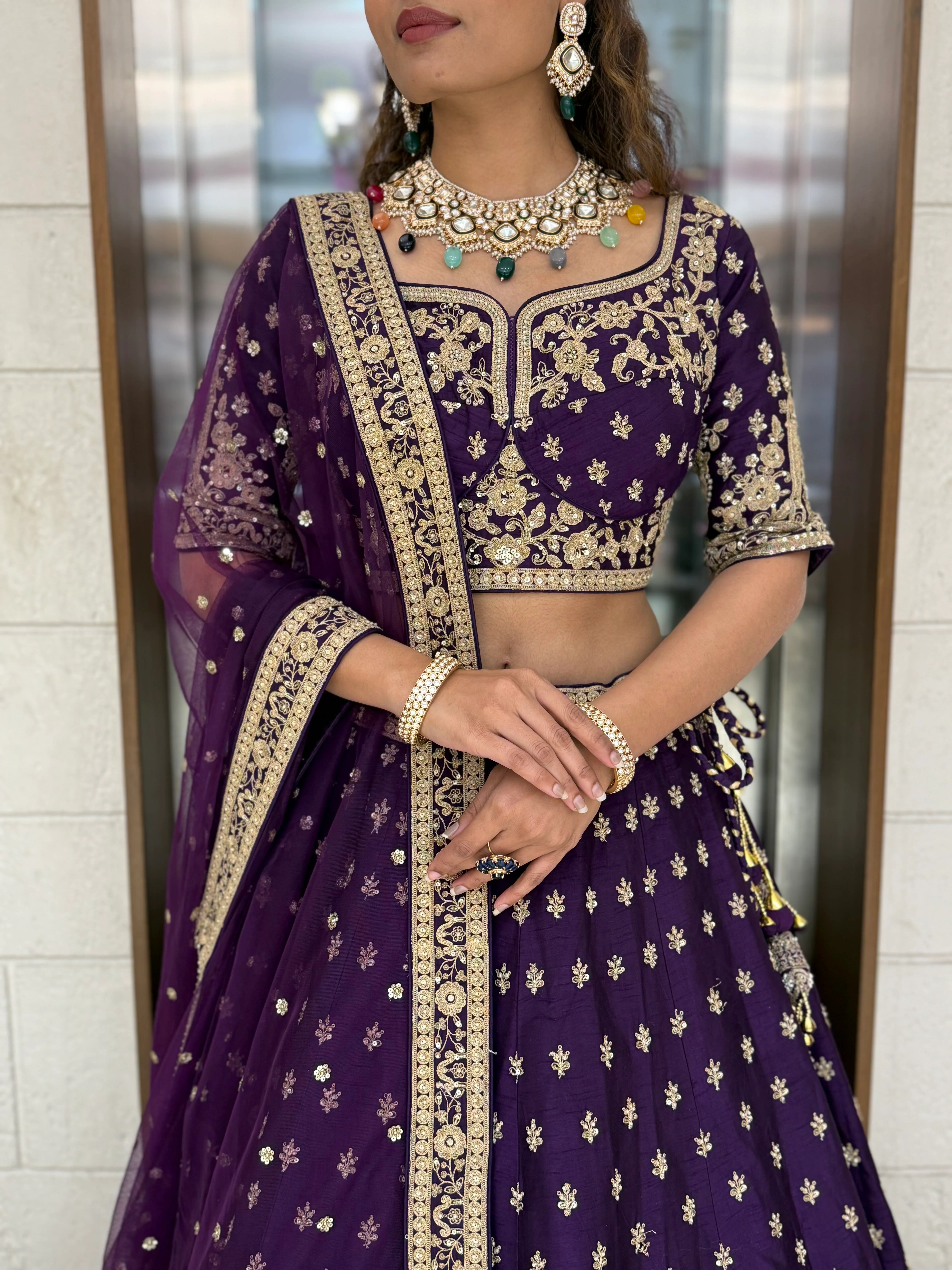 Royal Purple Velvet Bridal Lehenga with Heavy Zardozi & Dori Embroidery - Image 3
