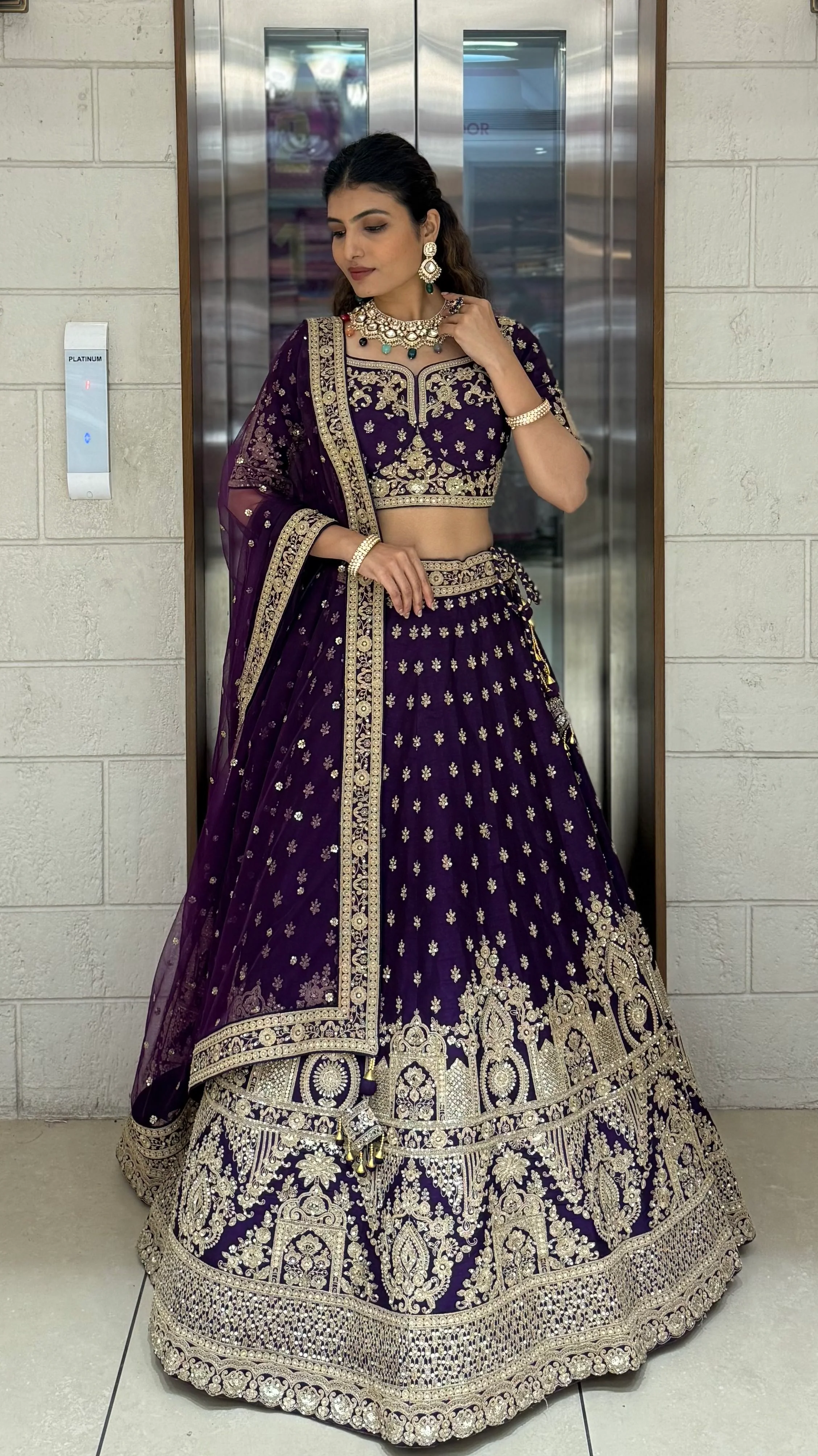 Royal Purple Velvet Bridal Lehenga with Heavy Zardozi & Dori Embroidery - Image 4