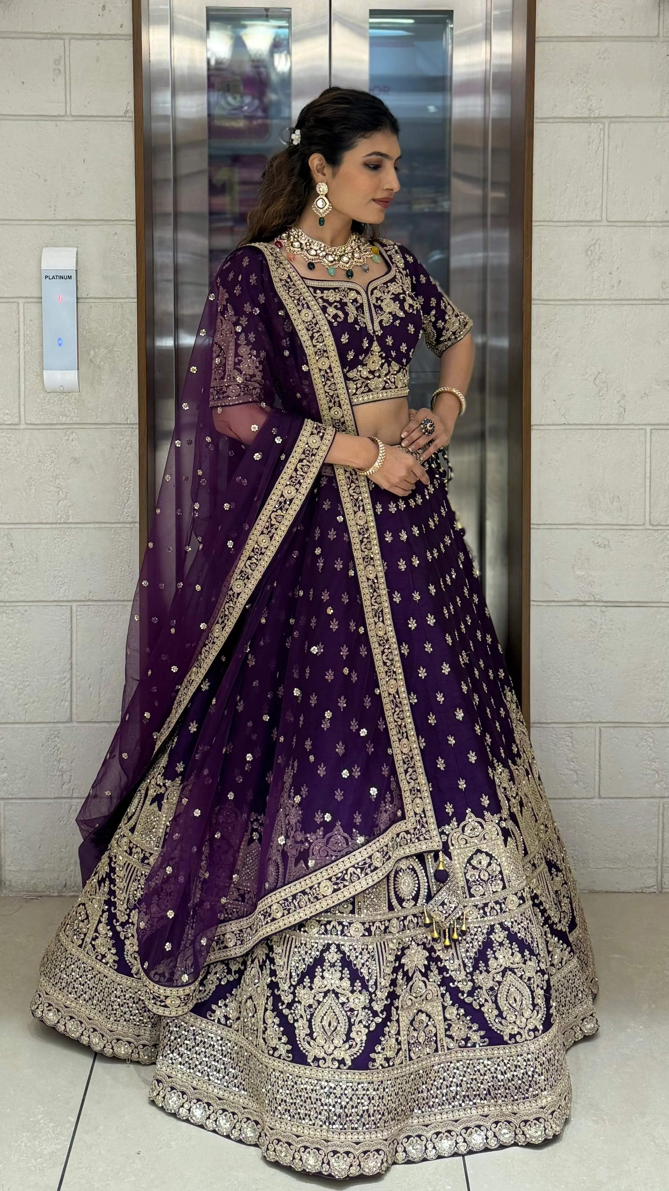 Royal Purple Velvet Bridal Lehenga with Heavy Zardozi & Dori Embroidery - Image 5